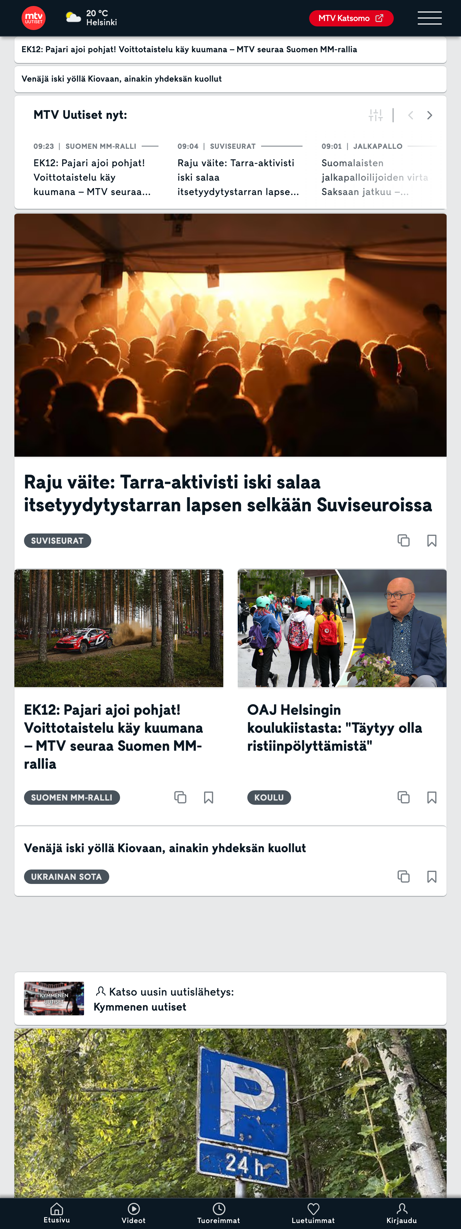 Screenshot of the MTV Uutiset front page