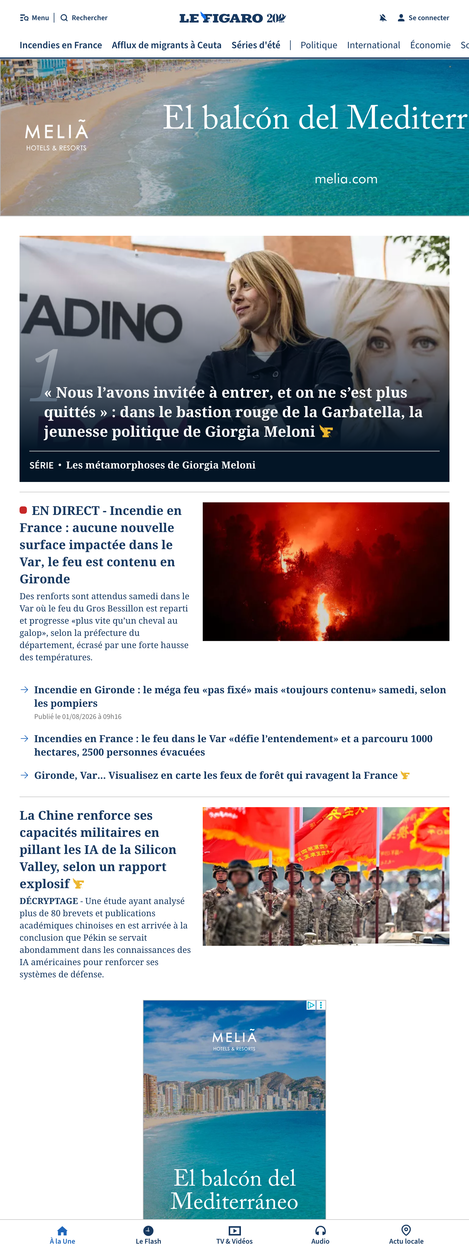 Screenshot of the Le Figaro front page