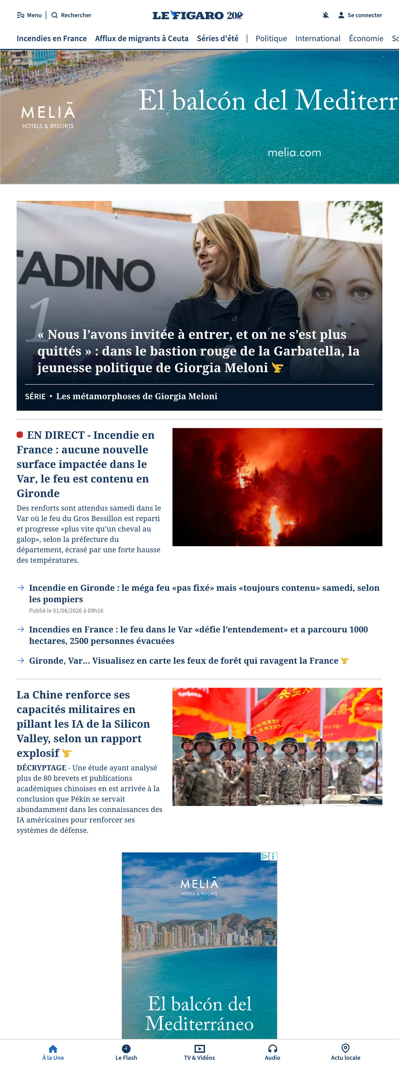 Screenshot of the Le Figaro front page