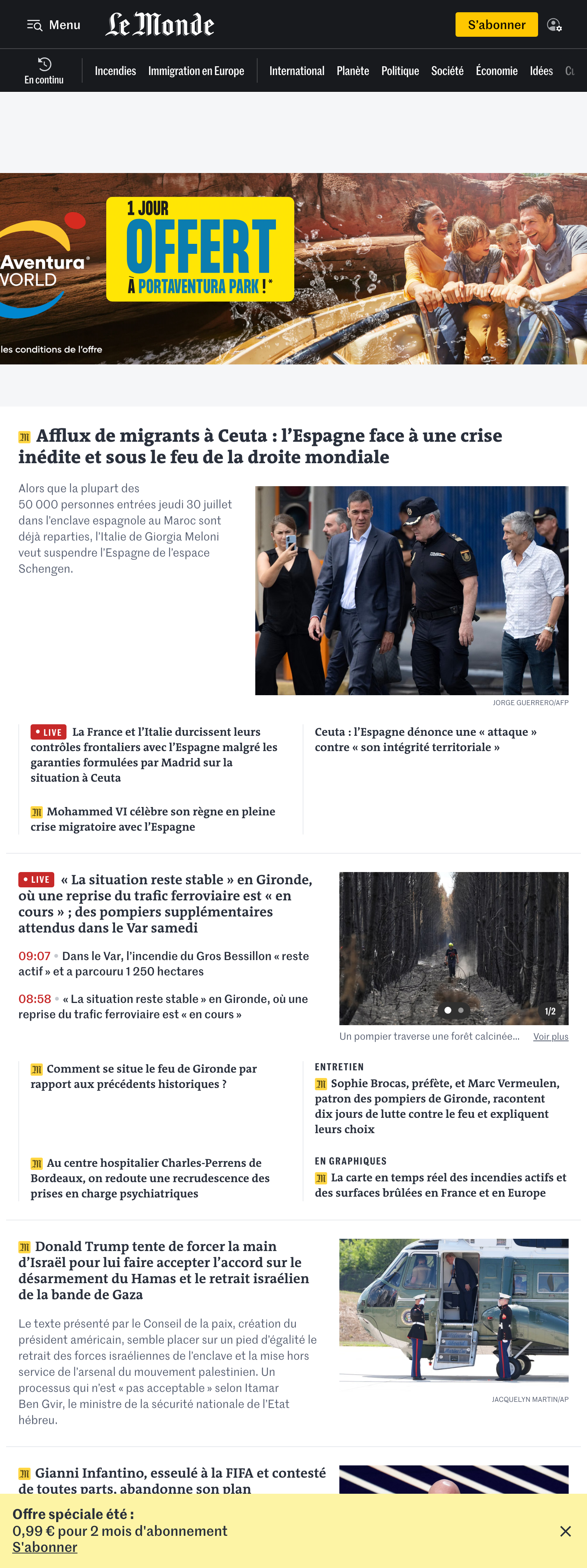 Screenshot of the Le Monde front page