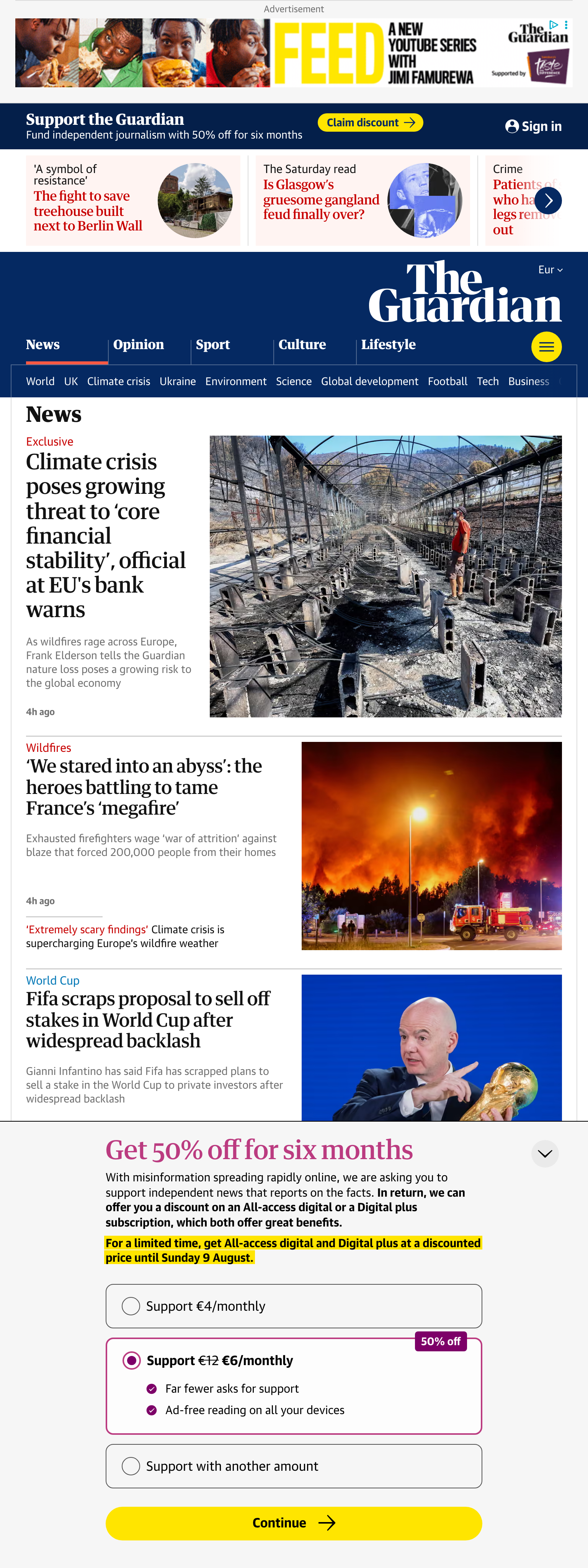 Screenshot of the The Guardian front page