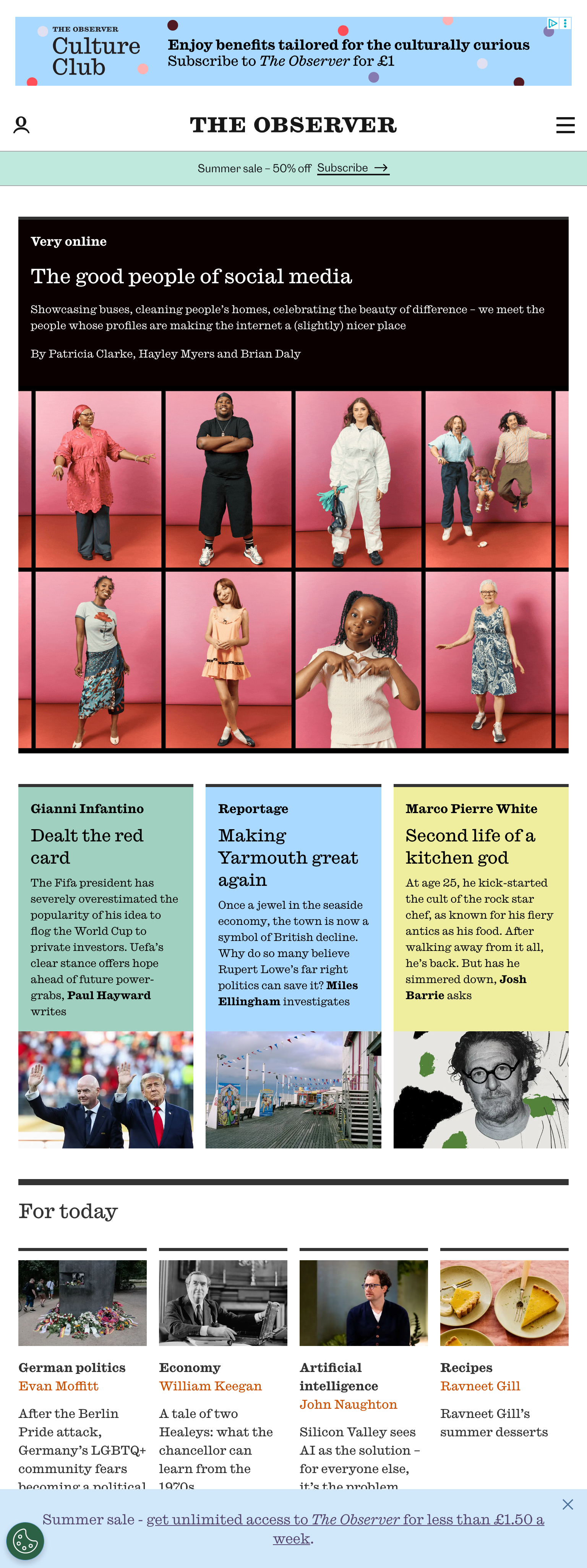 Screenshot of the The Observer front page