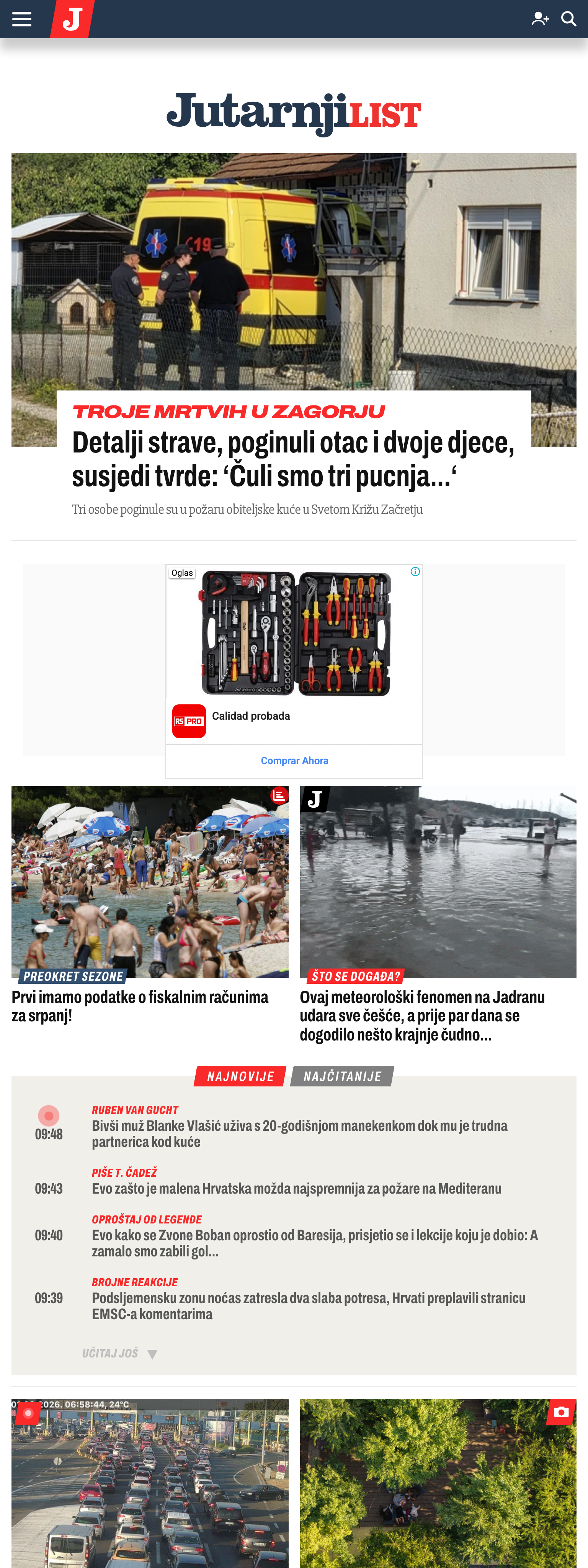 Screenshot of the Jutarnji list front page