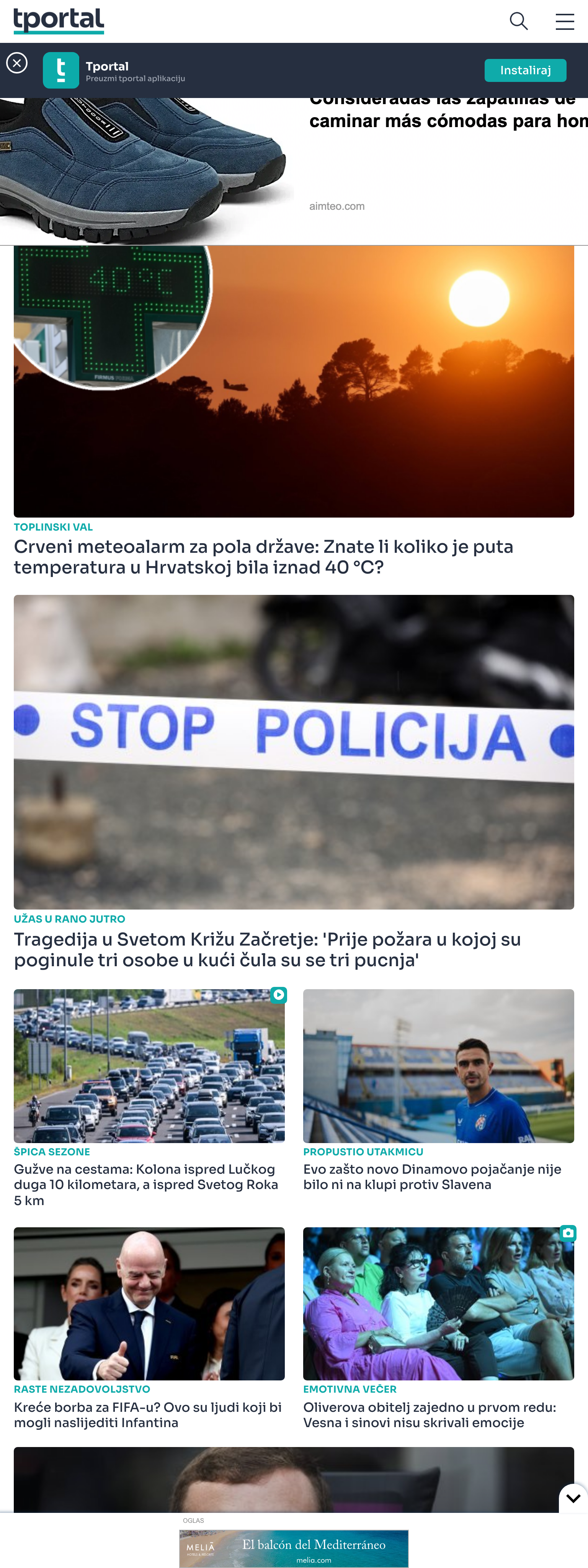 Screenshot of the tportal front page