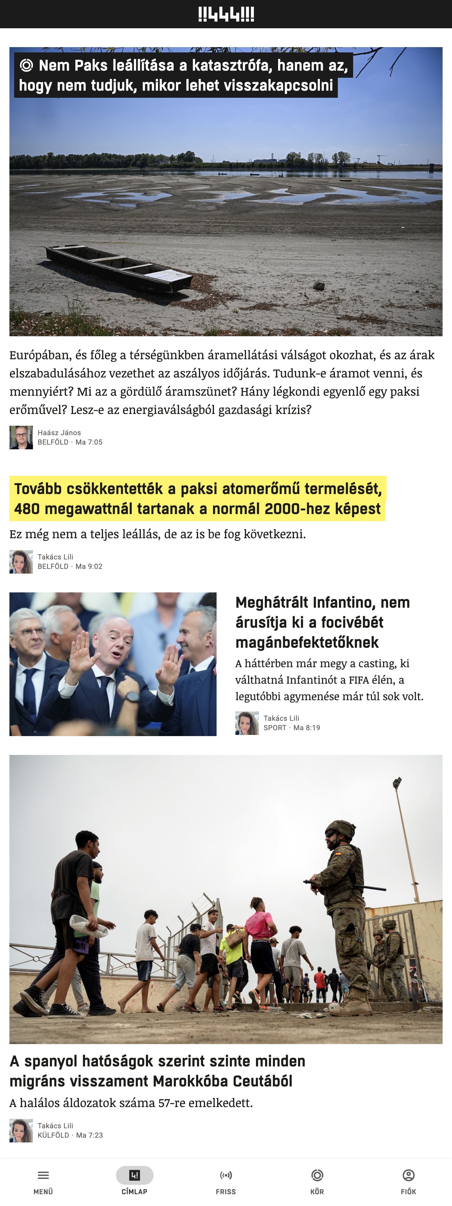 Screenshot of the 444 front page