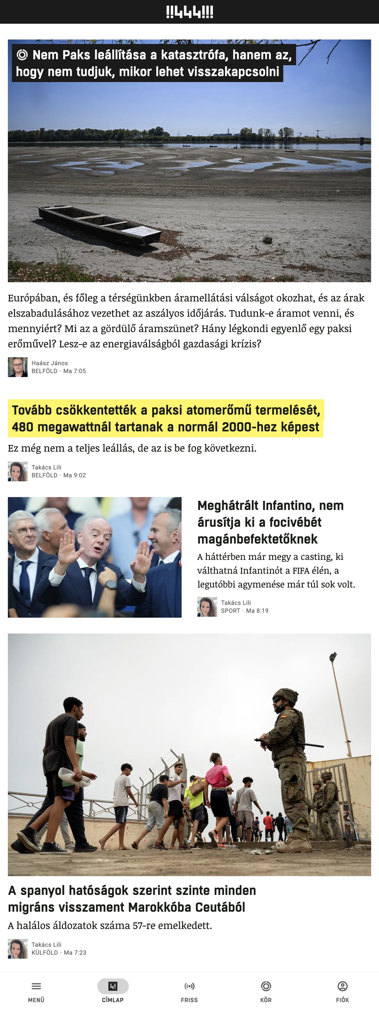 Screenshot of the 444 front page