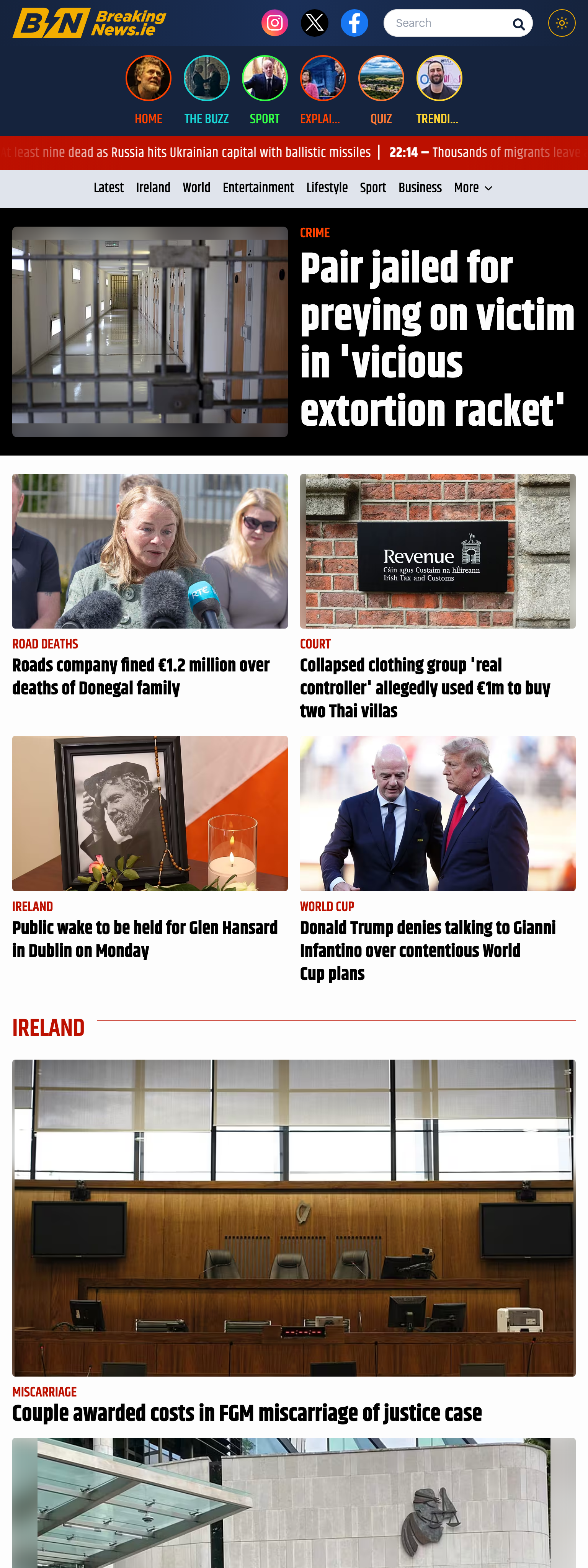 Screenshot of the BreakingNews.ie front page