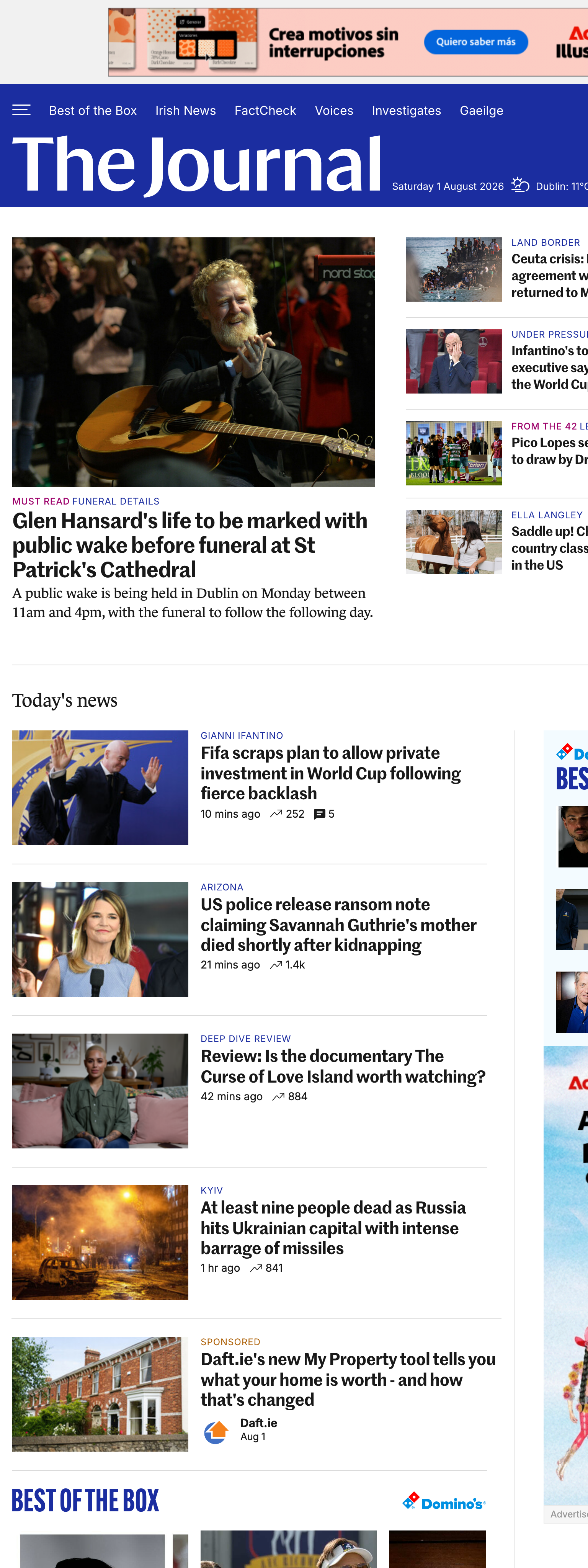 Screenshot of the TheJournal.ie front page