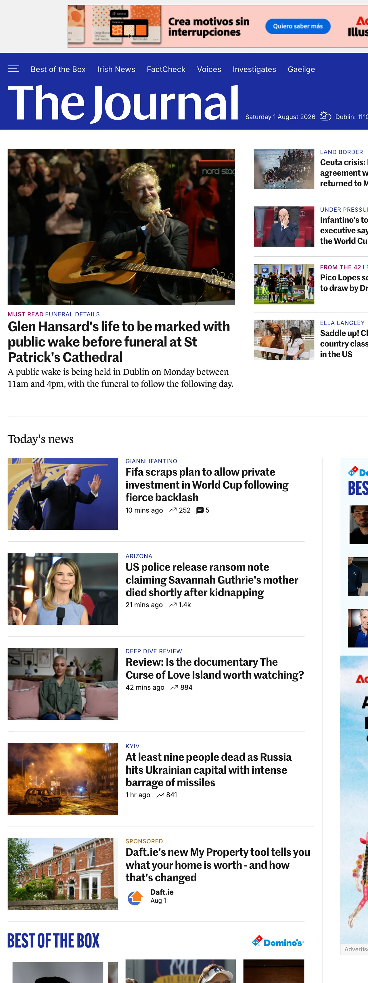 Screenshot of the TheJournal.ie front page