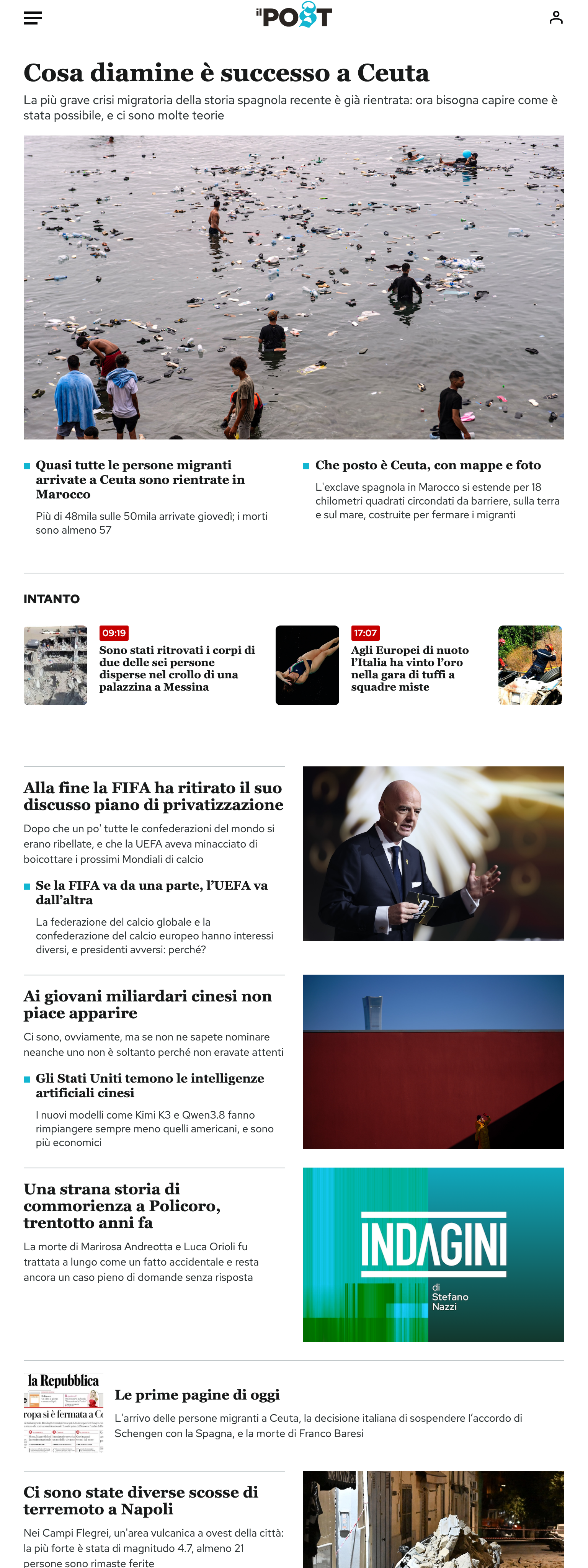 Screenshot of the Il Post front page