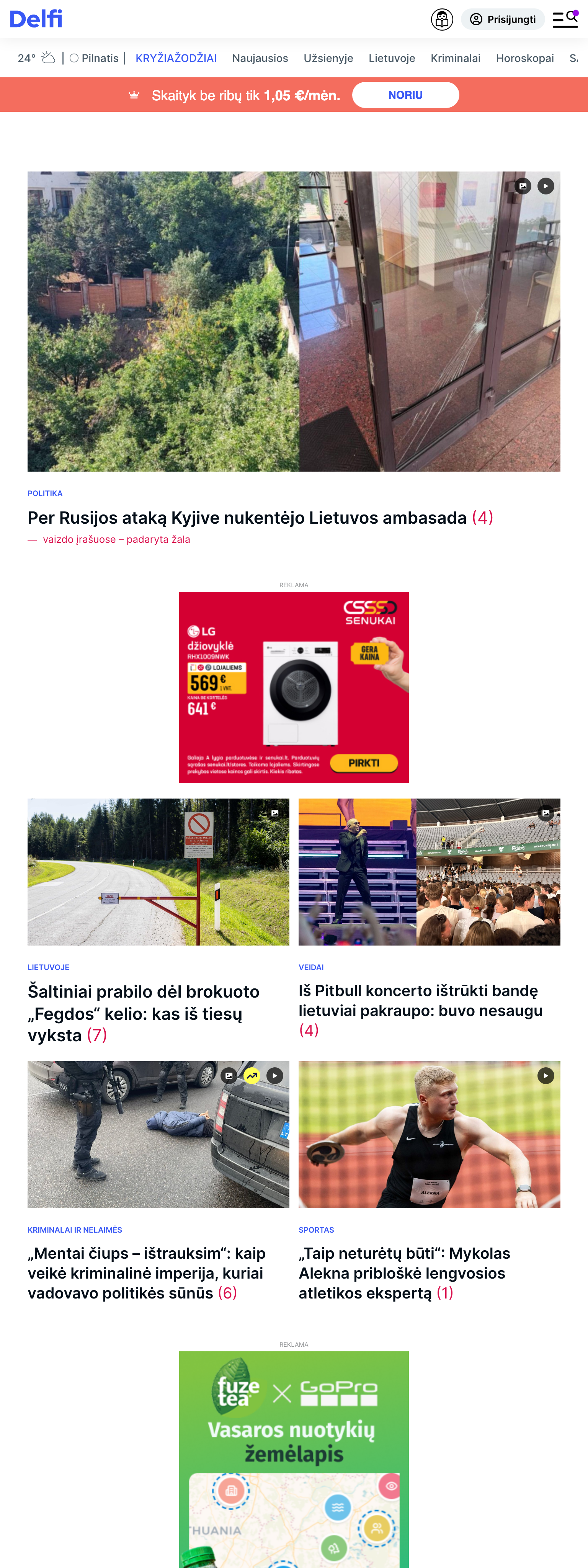Screenshot of the Delfi front page