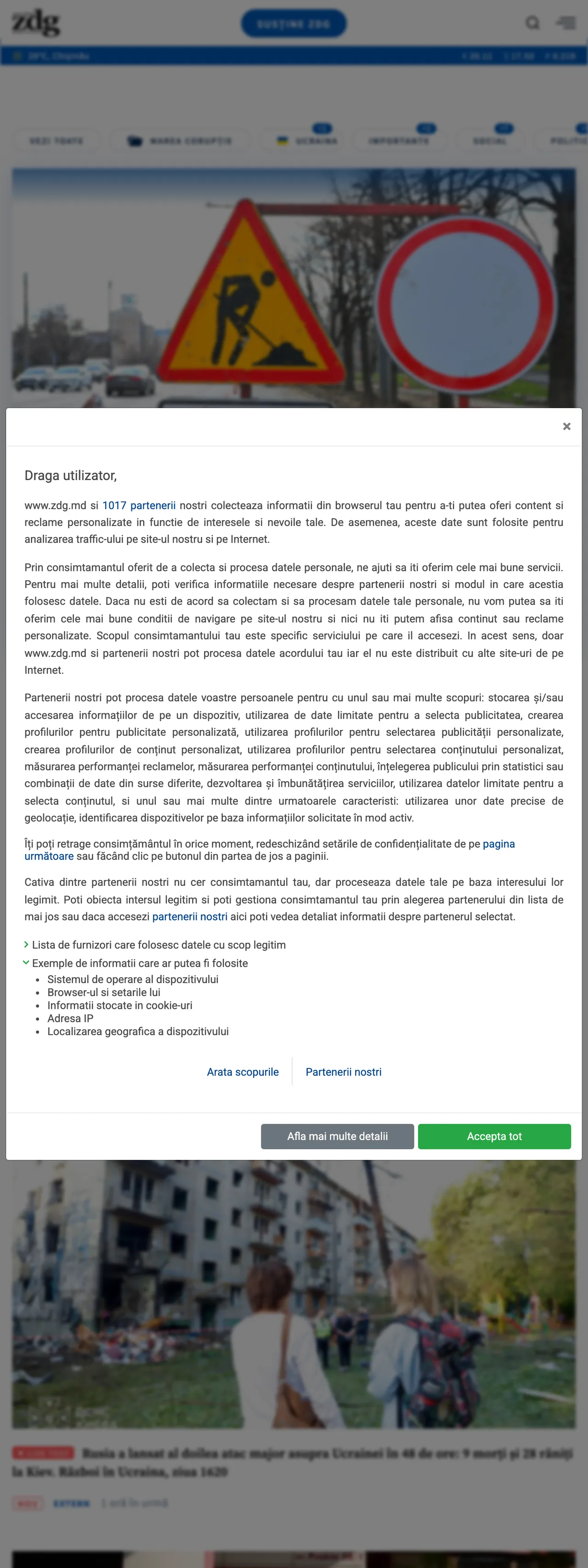 Screenshot of the Ziarul de Gardă front page
