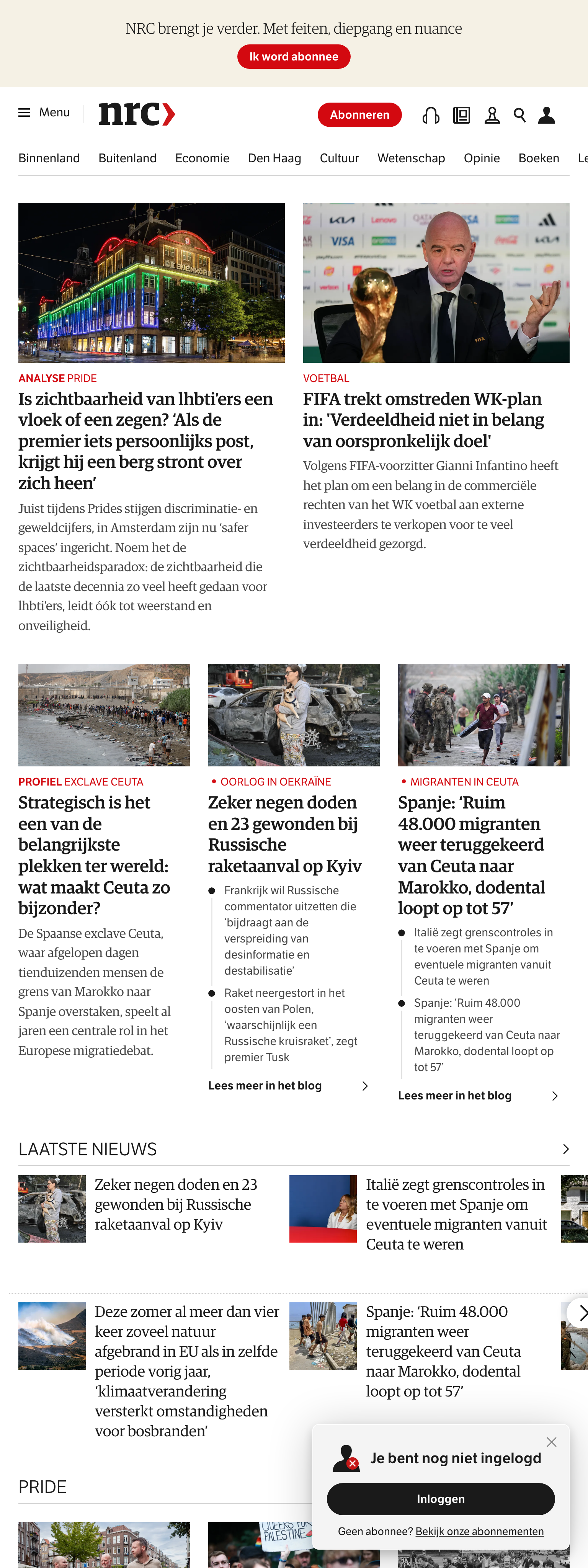 Screenshot of the NRC front page