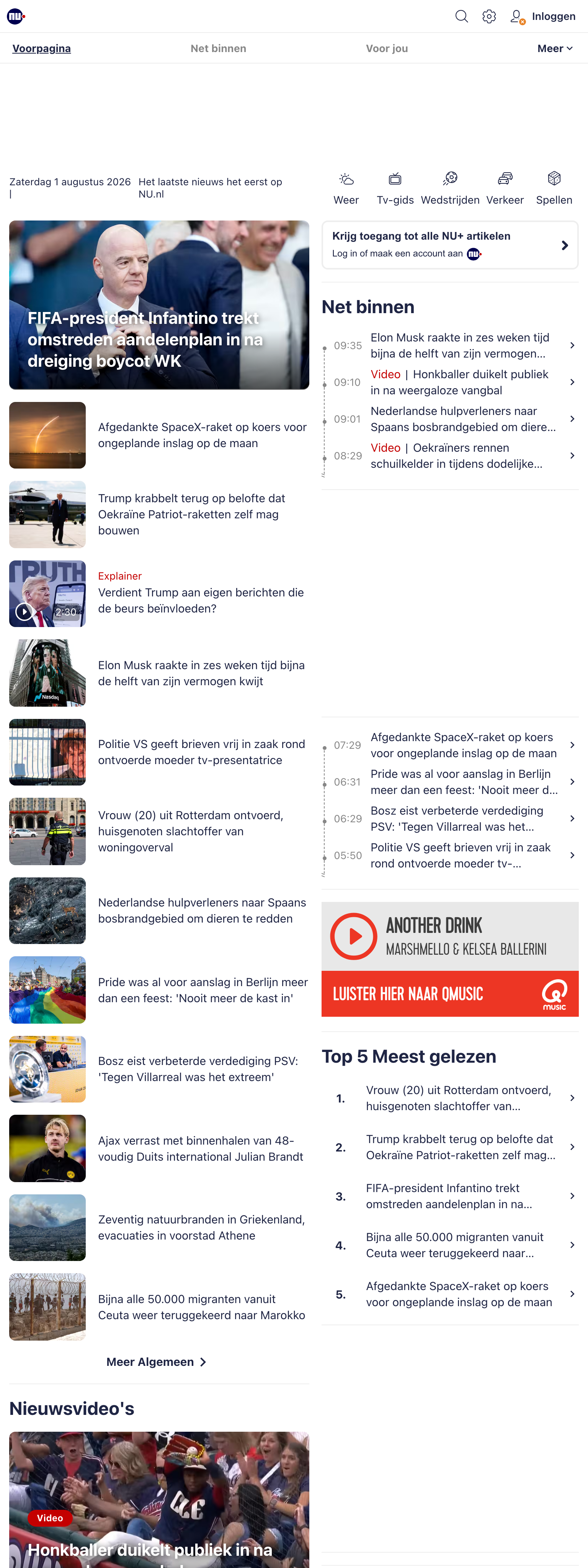 Screenshot of the NU.nl front page