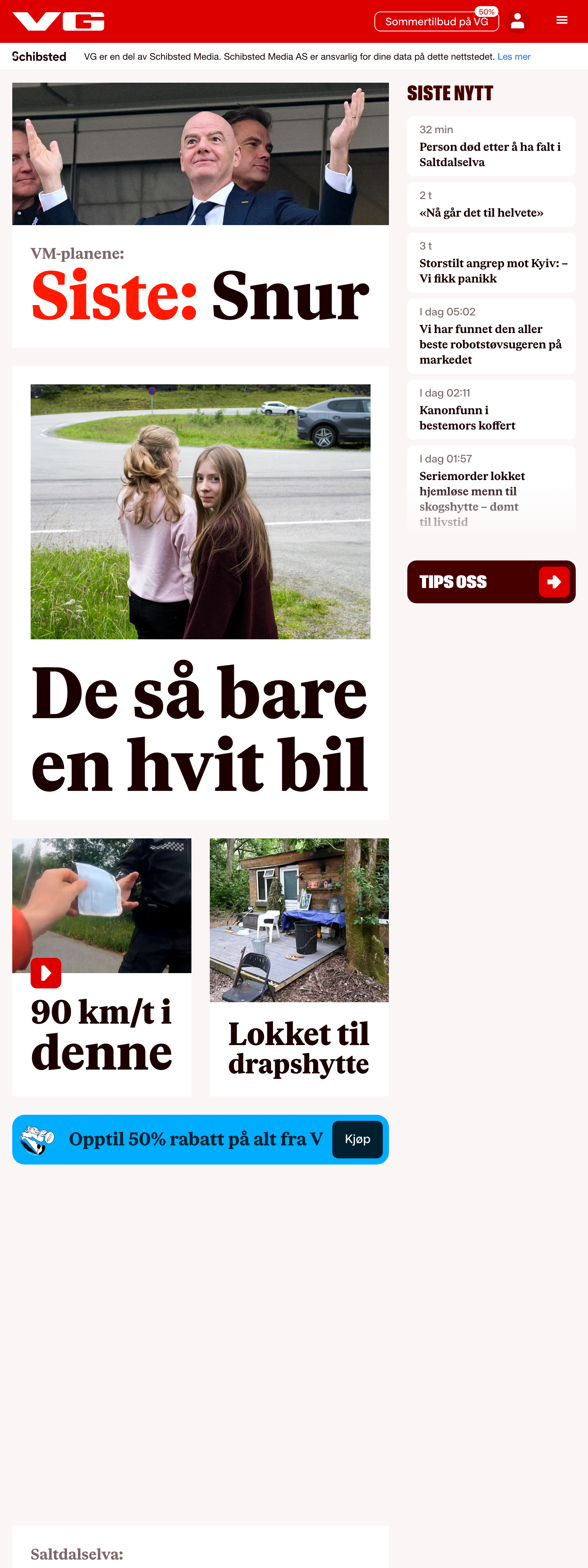 Screenshot of the VG front page
