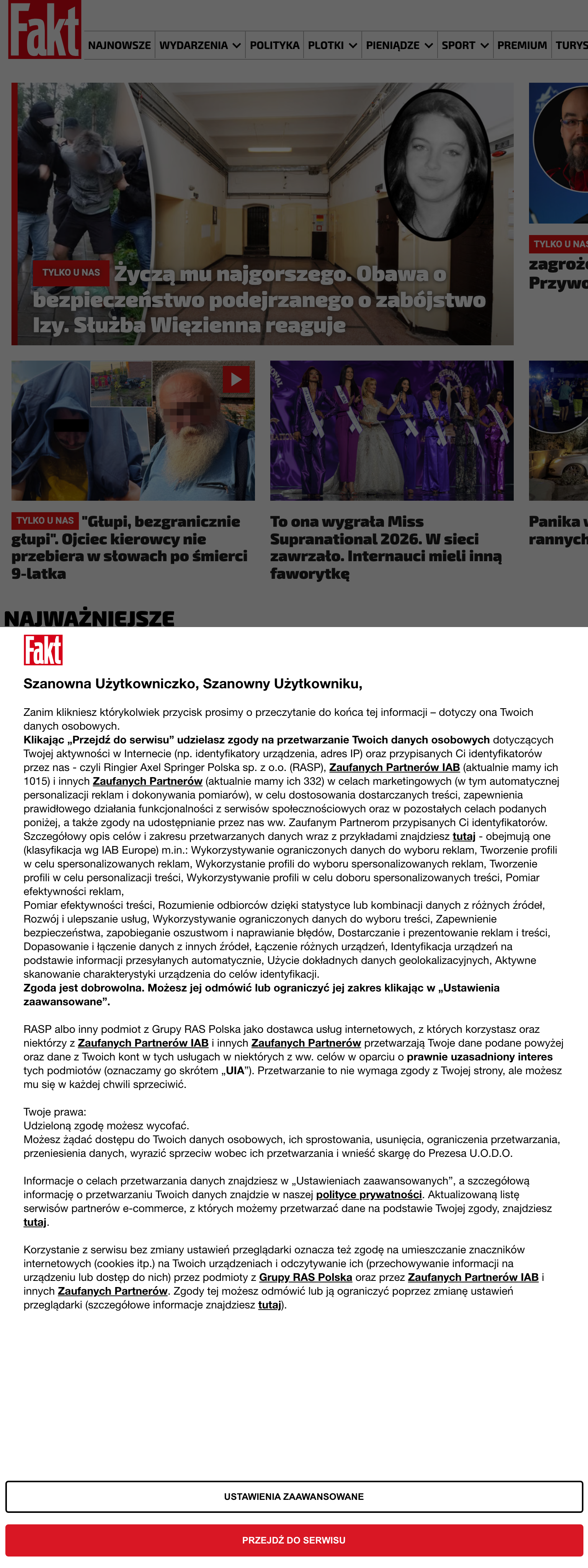 Screenshot of the Fakt front page