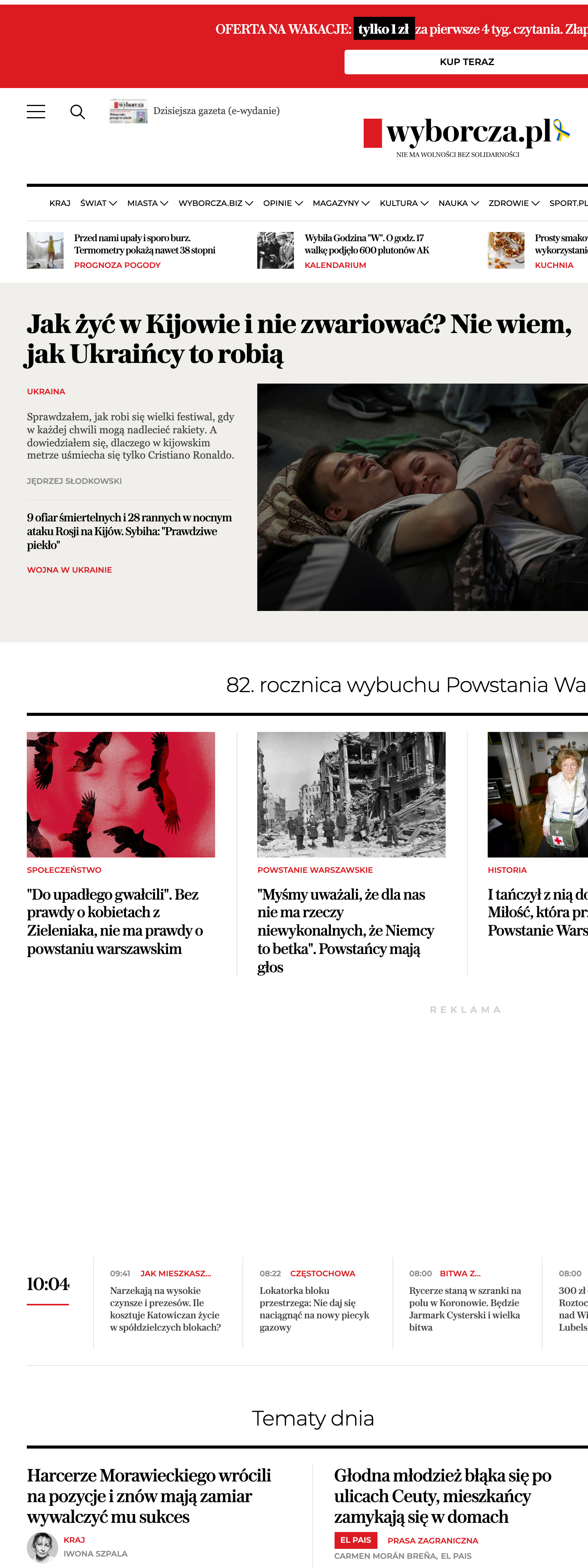 Screenshot of the Wyborcza front page