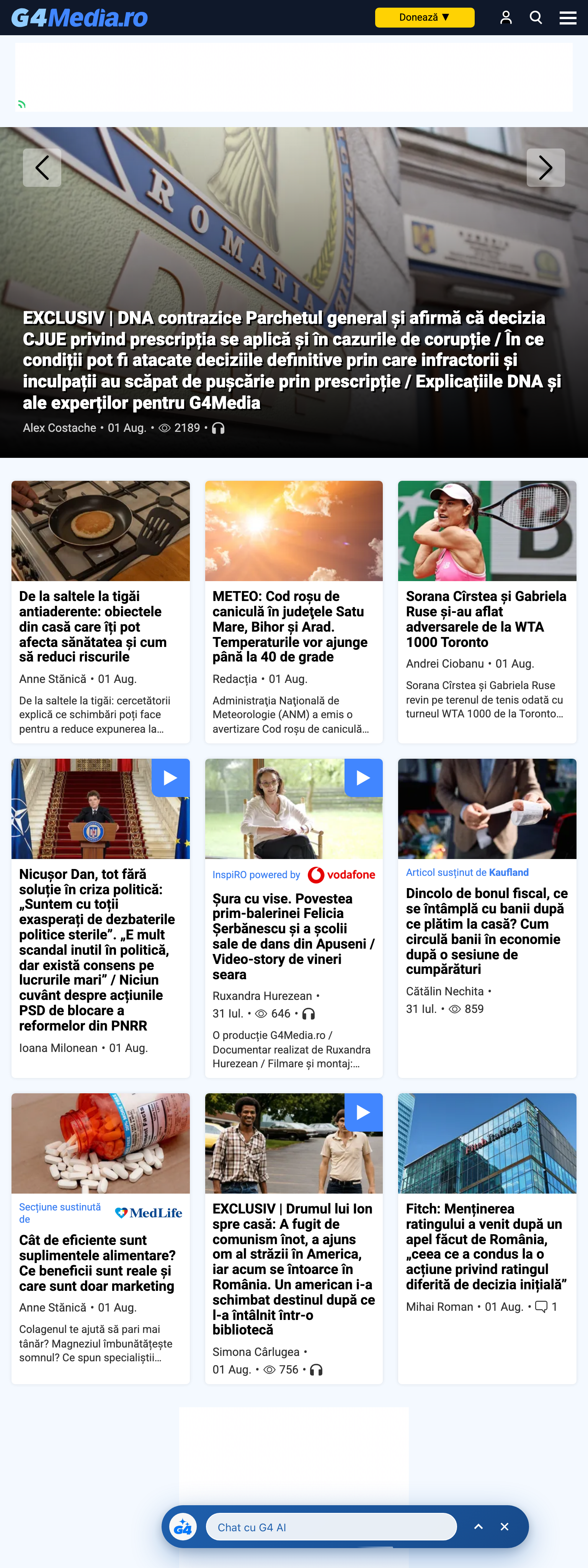 Screenshot of the G4Media front page