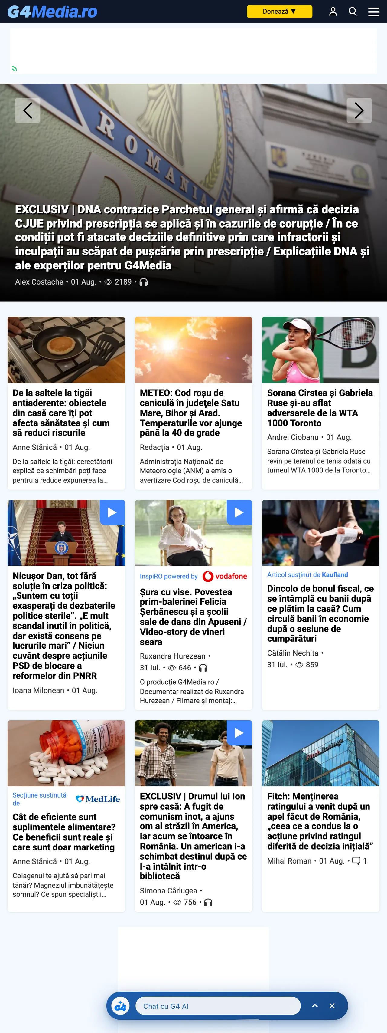 Screenshot of the G4Media front page