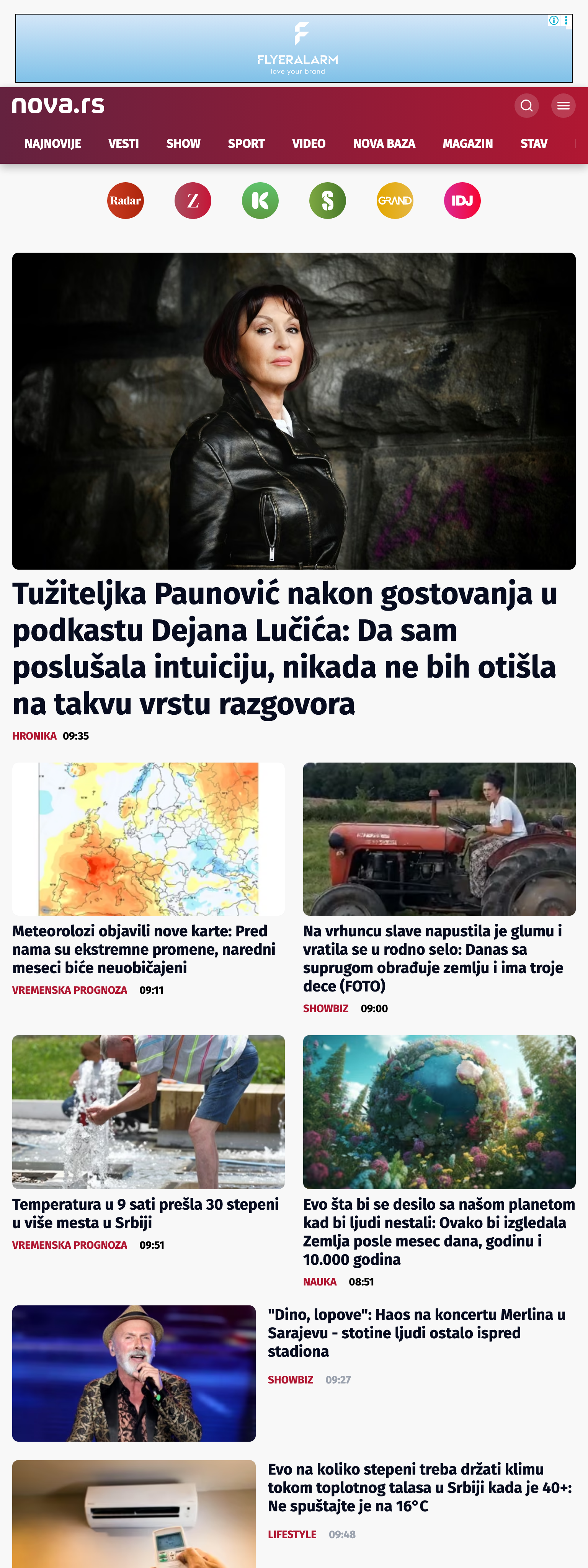 Screenshot of the Nova front page