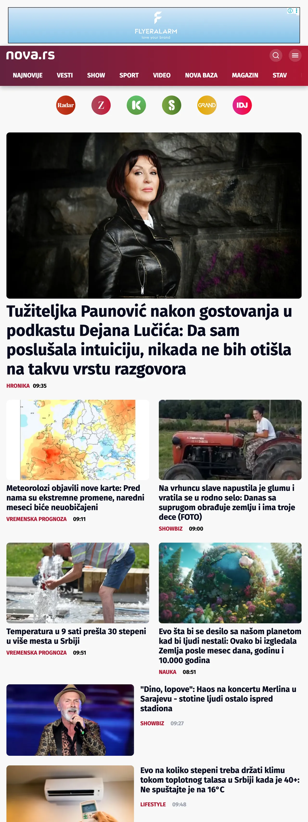 Screenshot of the Nova front page