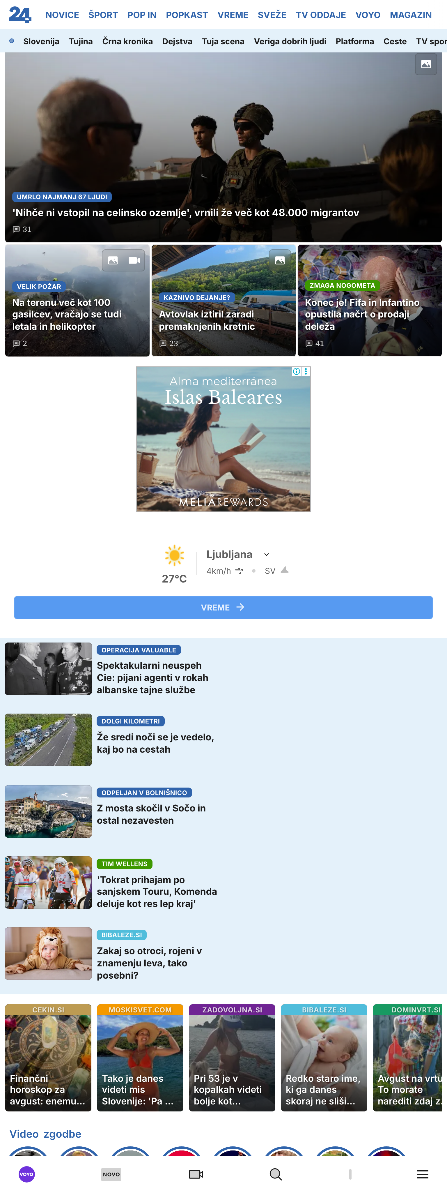Screenshot of the 24ur front page
