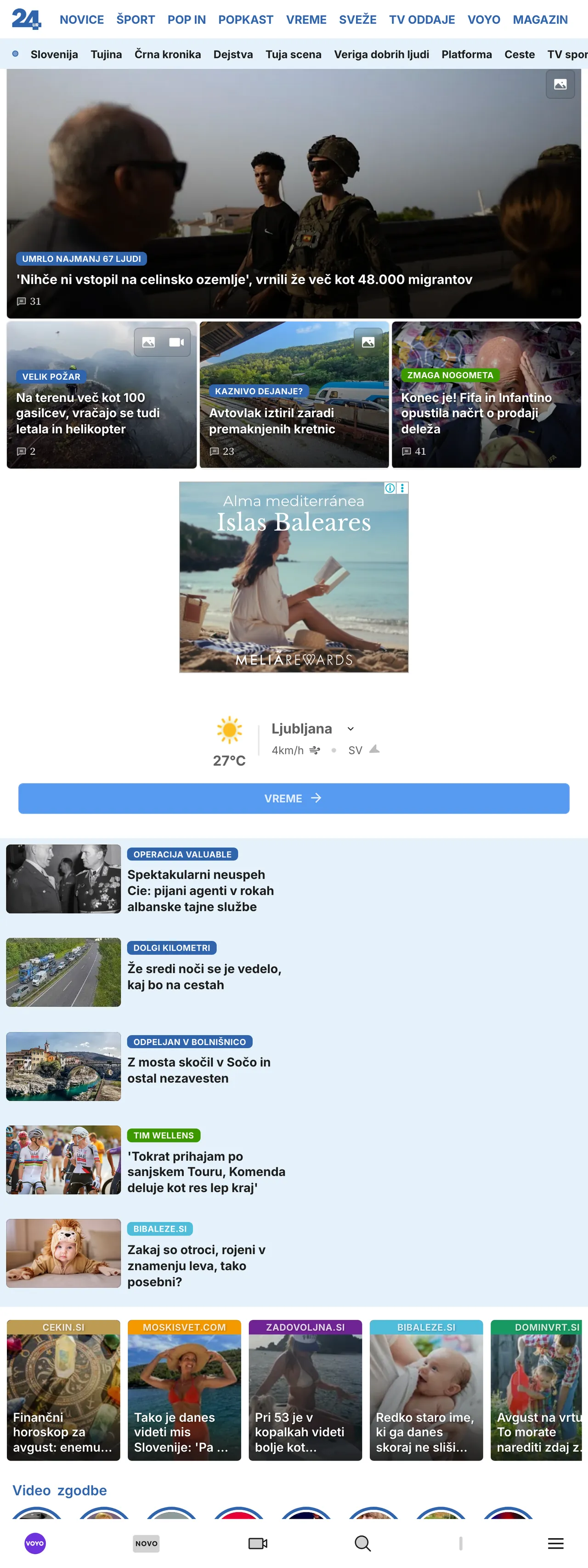 Screenshot of the 24ur front page