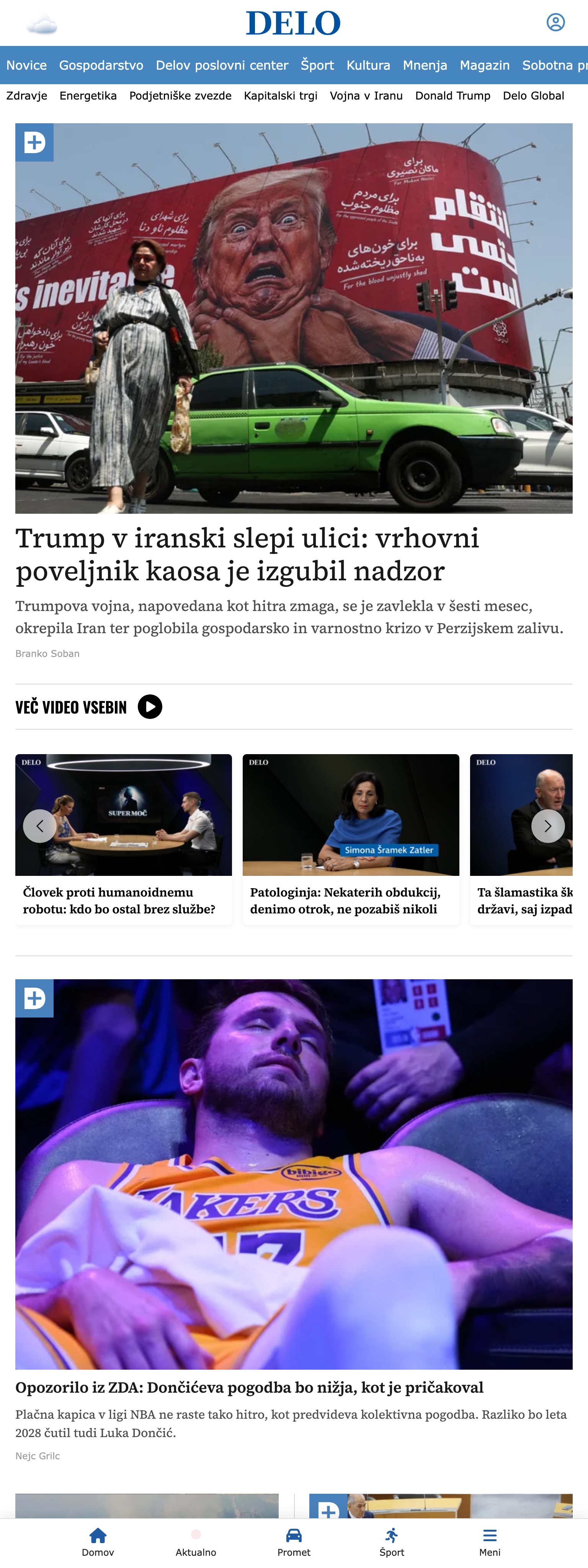 Screenshot of the Delo front page