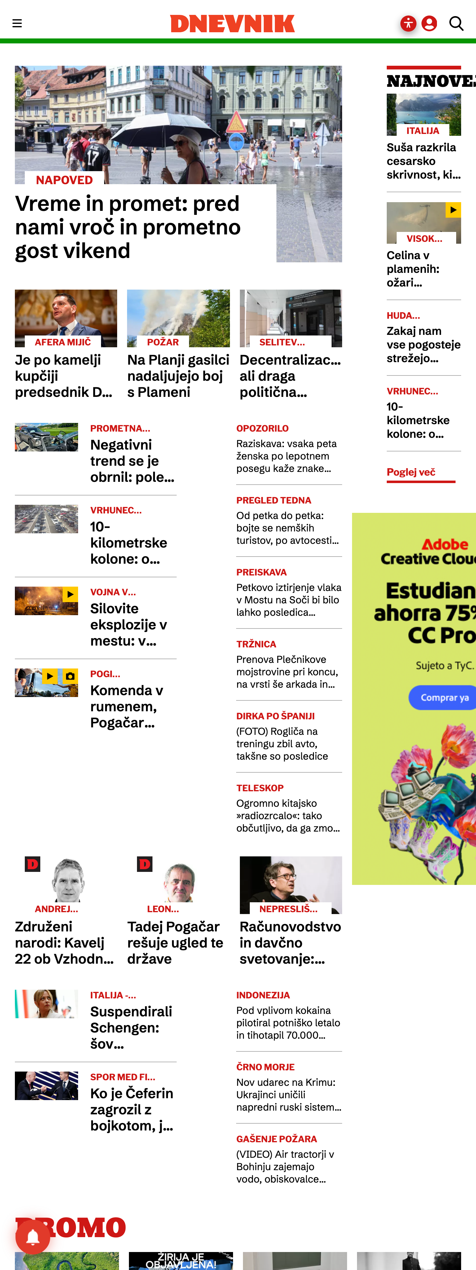 Screenshot of the Dnevnik front page