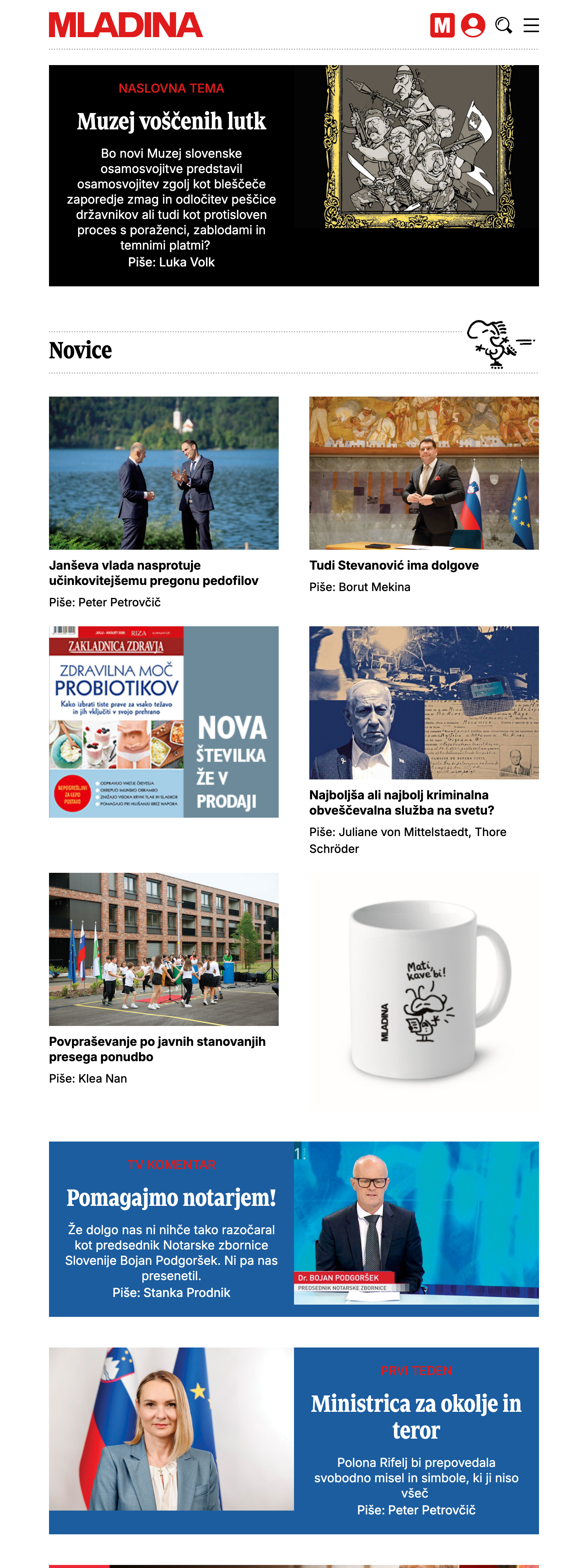 Screenshot of the Mladina front page
