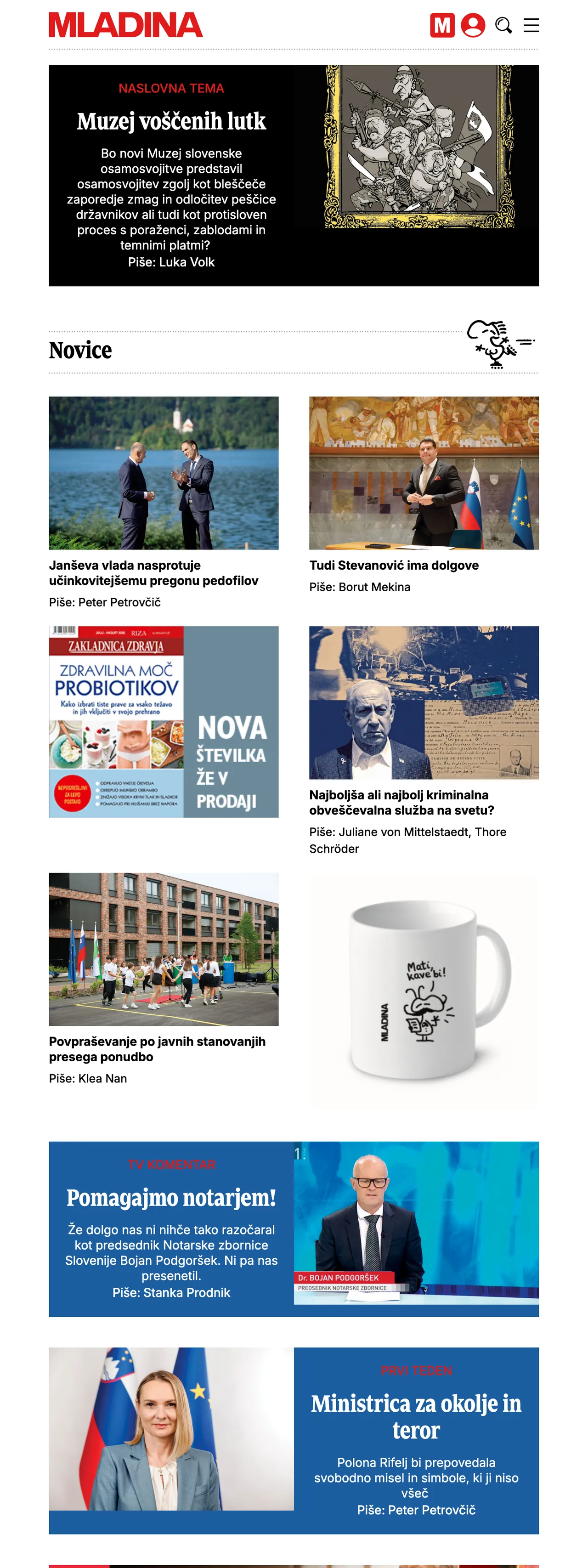 Screenshot of the Mladina front page