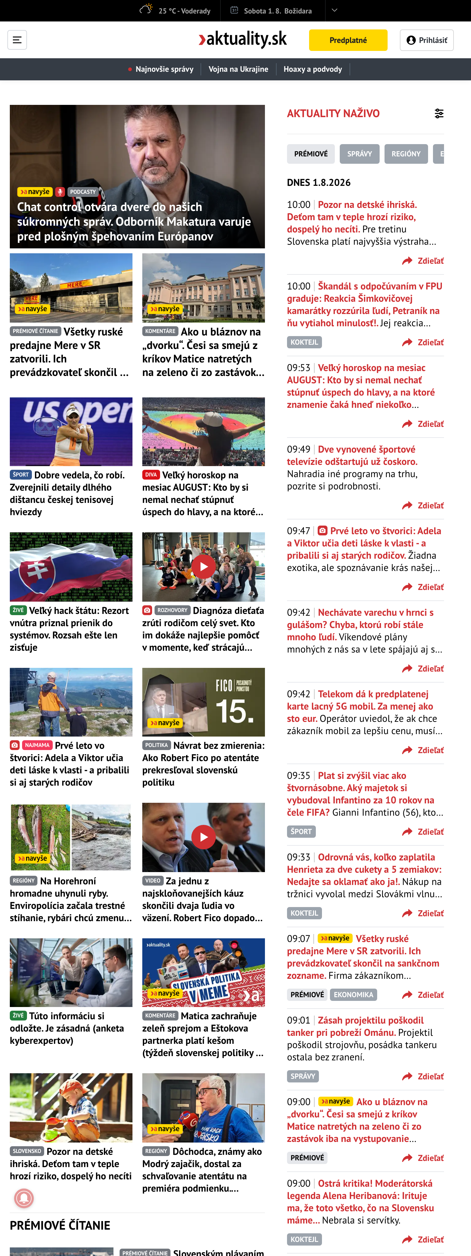 Screenshot of the Aktuality.sk front page