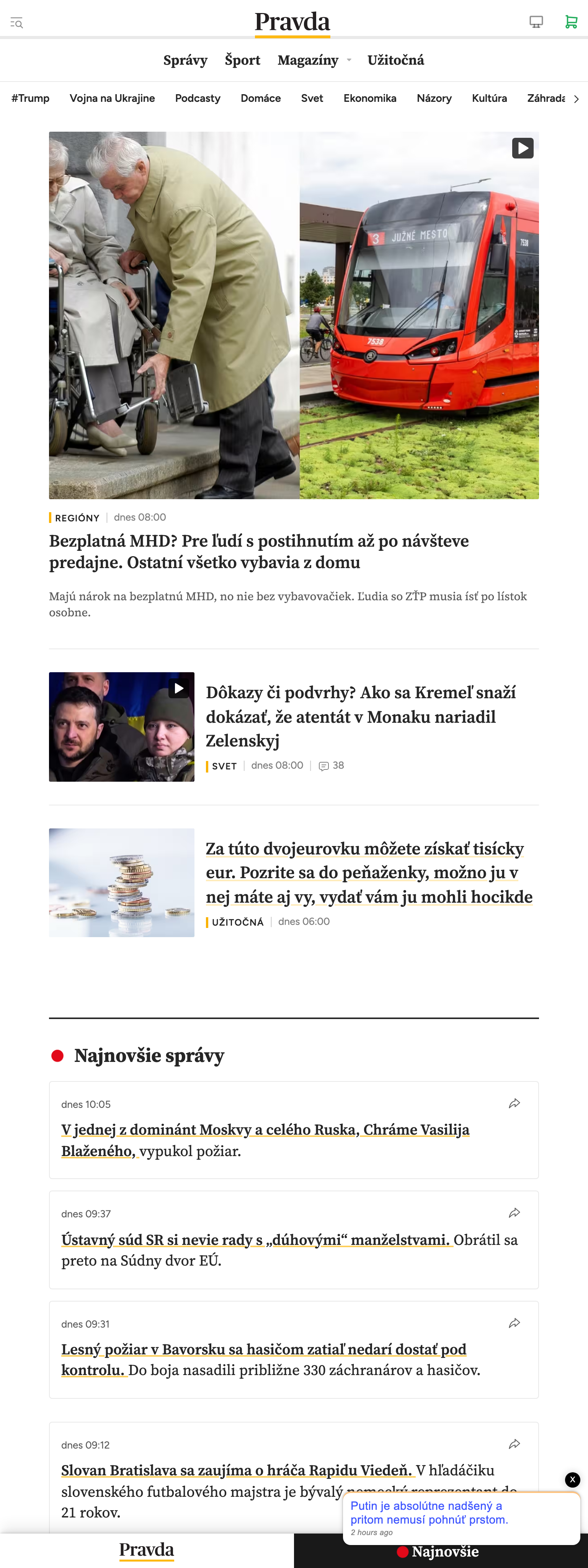 Screenshot of the Pravda front page
