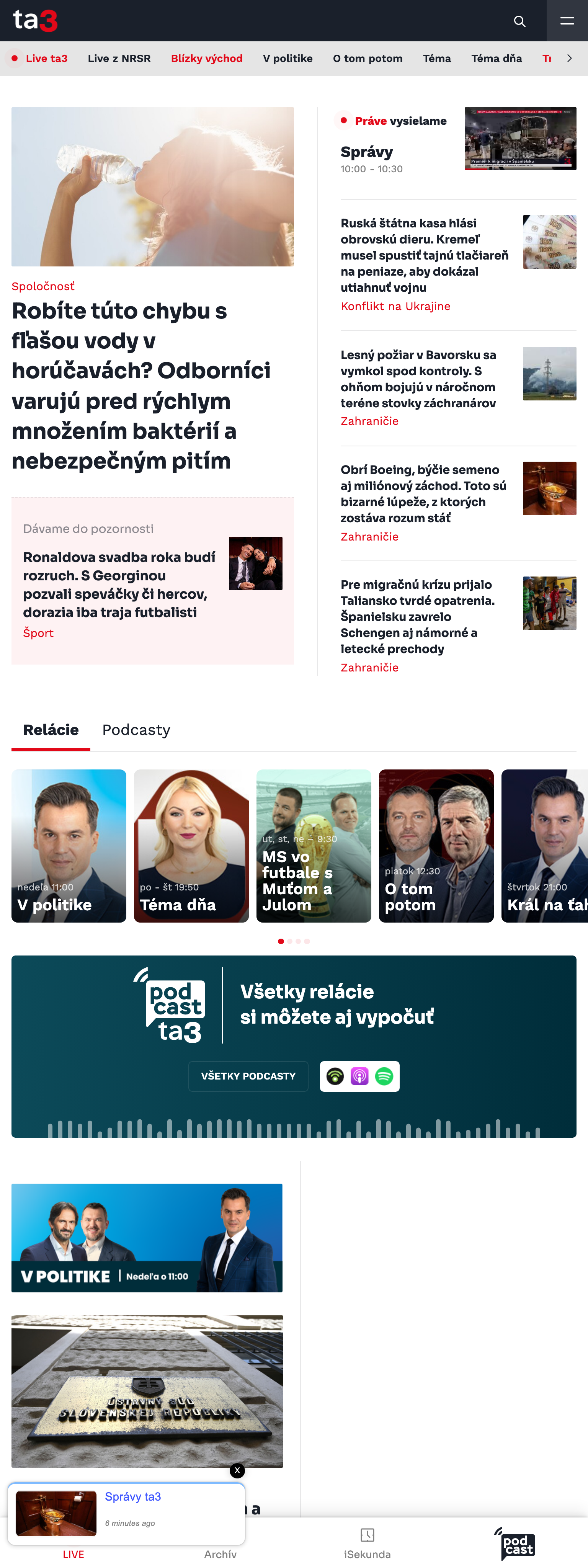 Screenshot of the TA3 front page