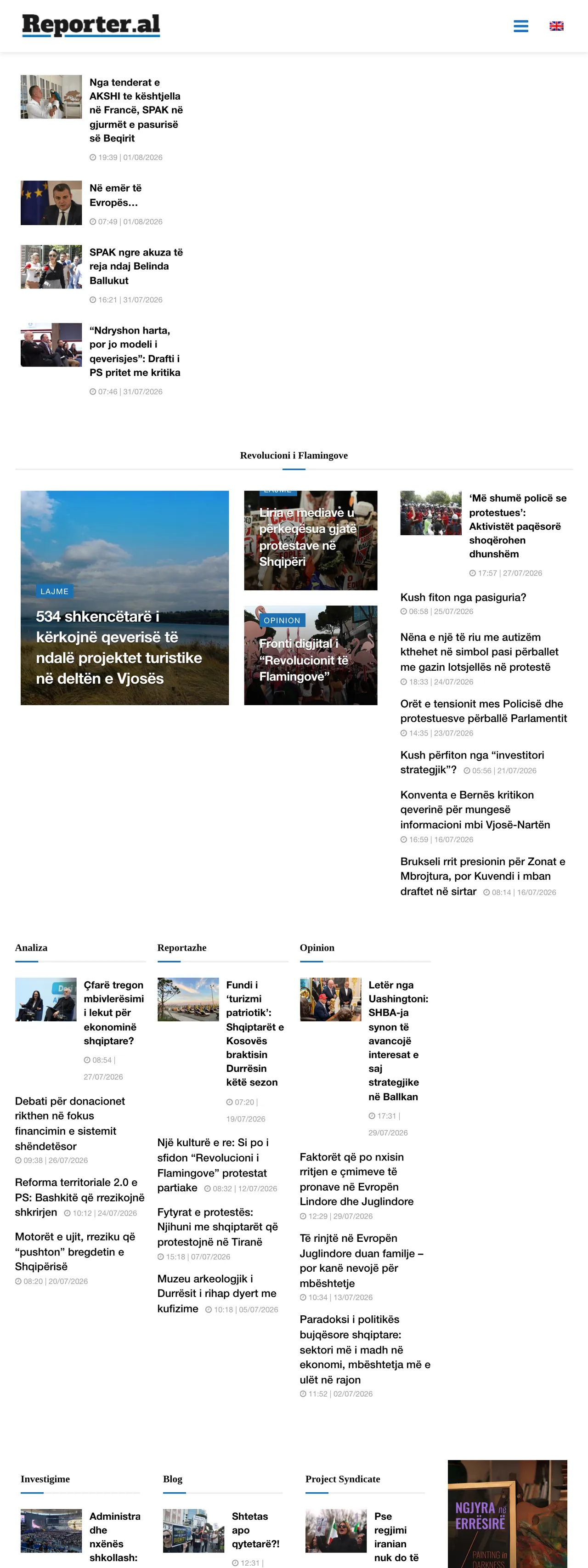 Screenshot of the Reporter.al front page