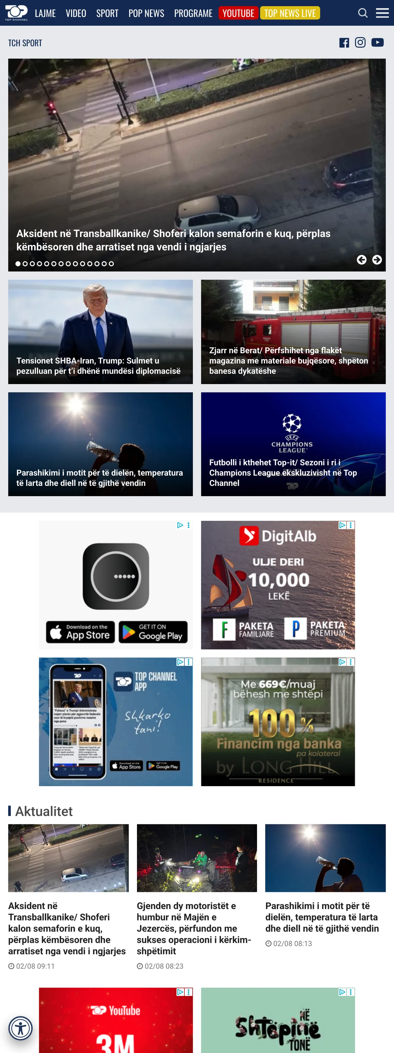 Screenshot of the Top Channel front page