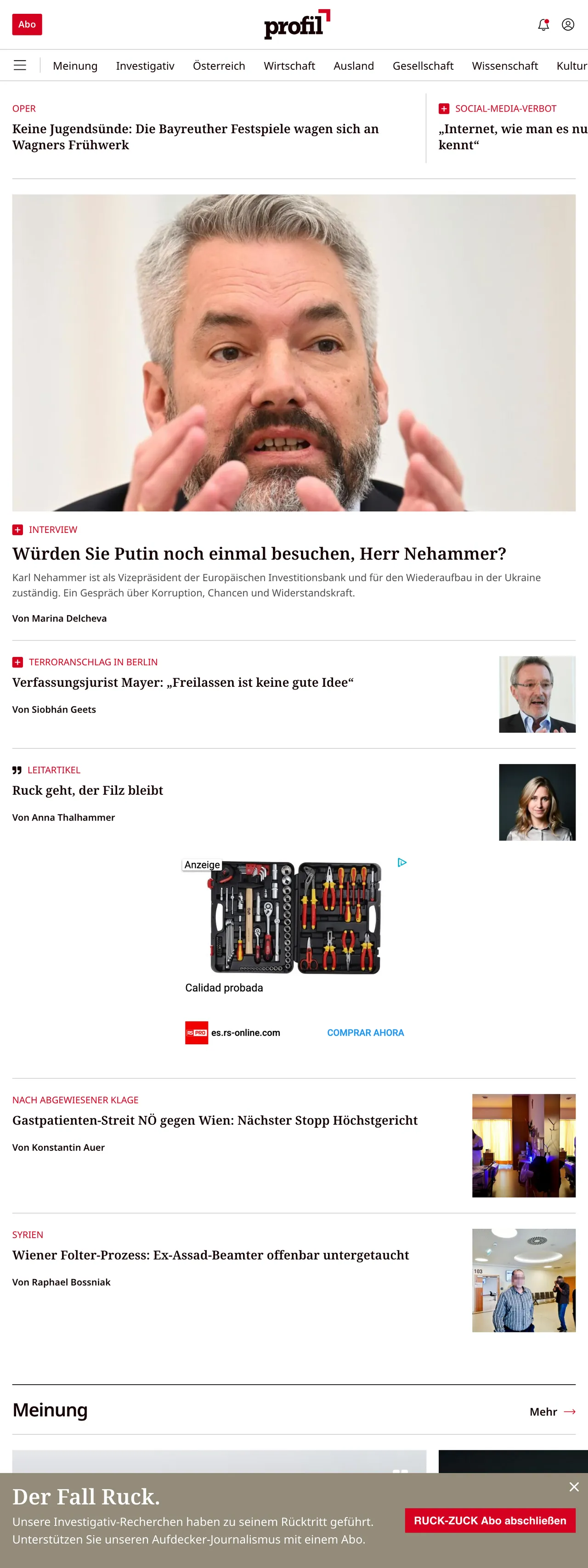 Screenshot of the profil front page