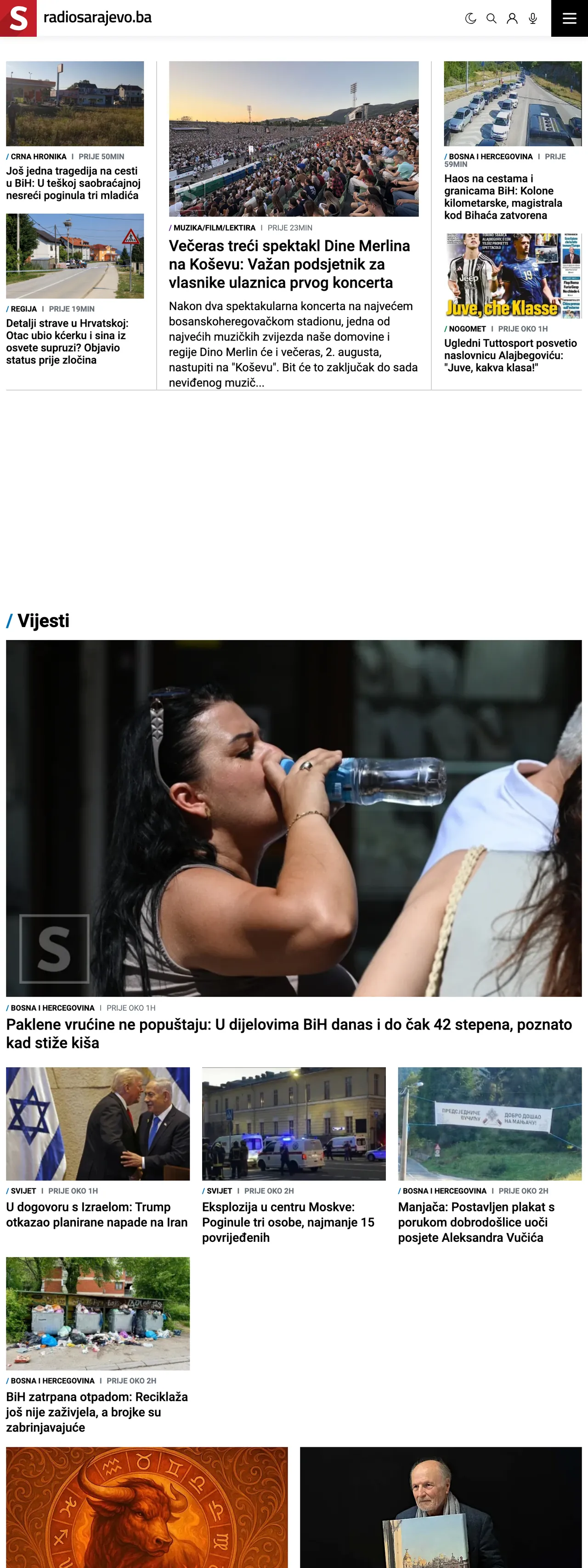 Screenshot of the Radio Sarajevo front page