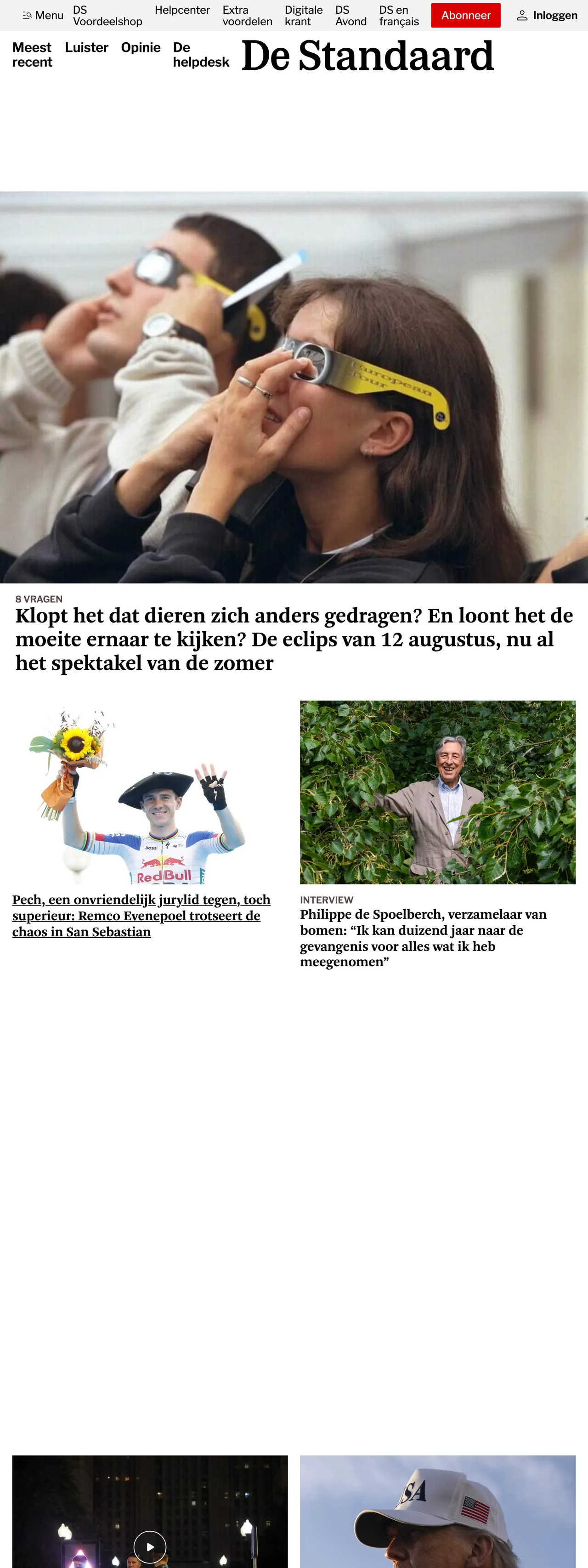 Screenshot of the De Standaard front page