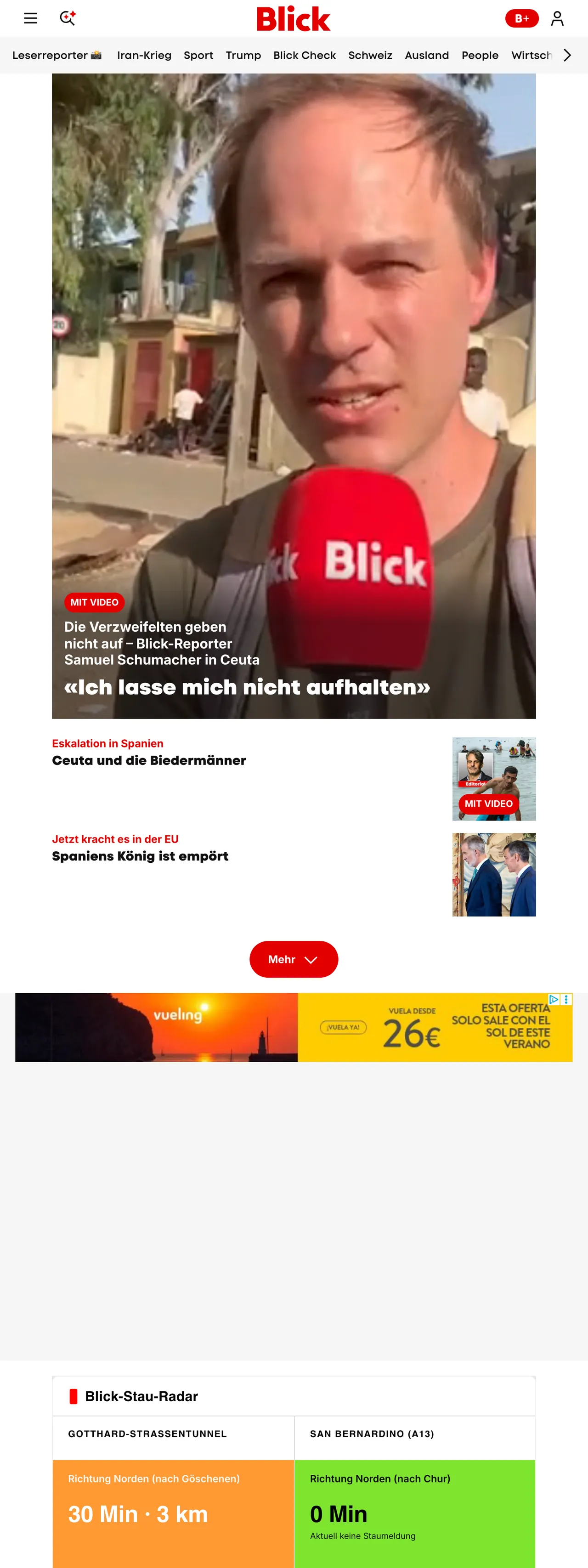 Screenshot of the Blick front page