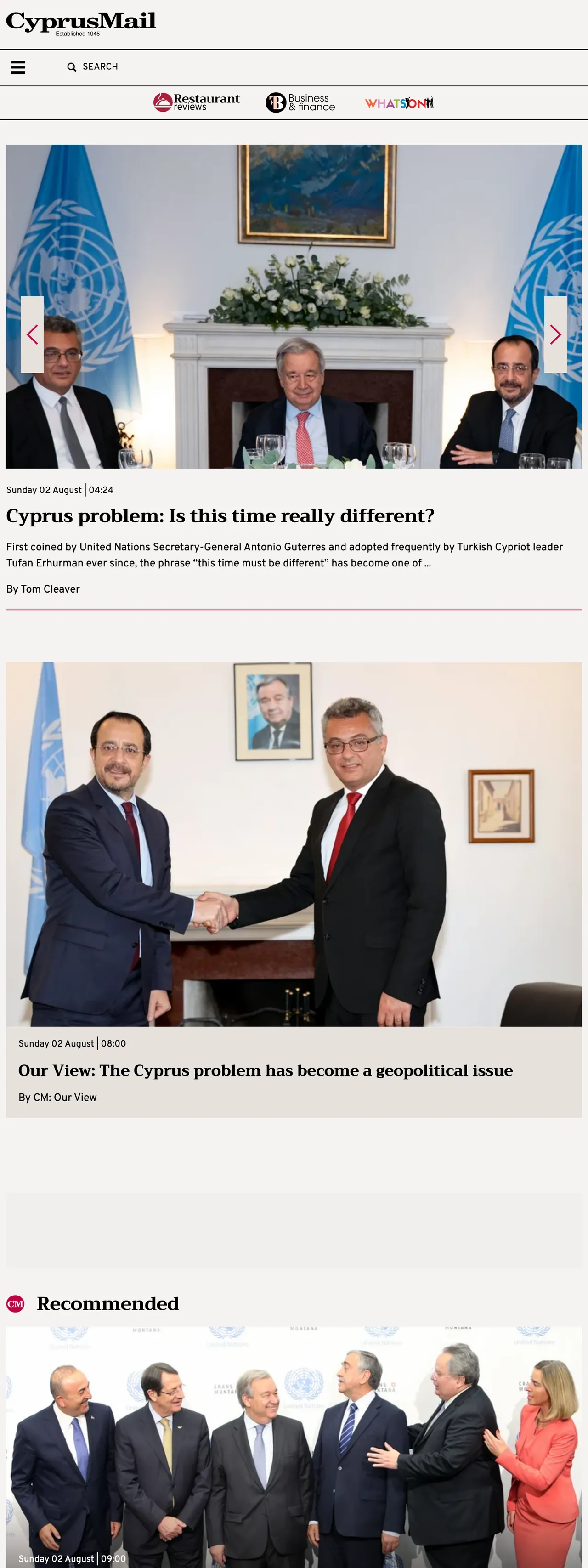 Screenshot of the Cyprus Mail front page