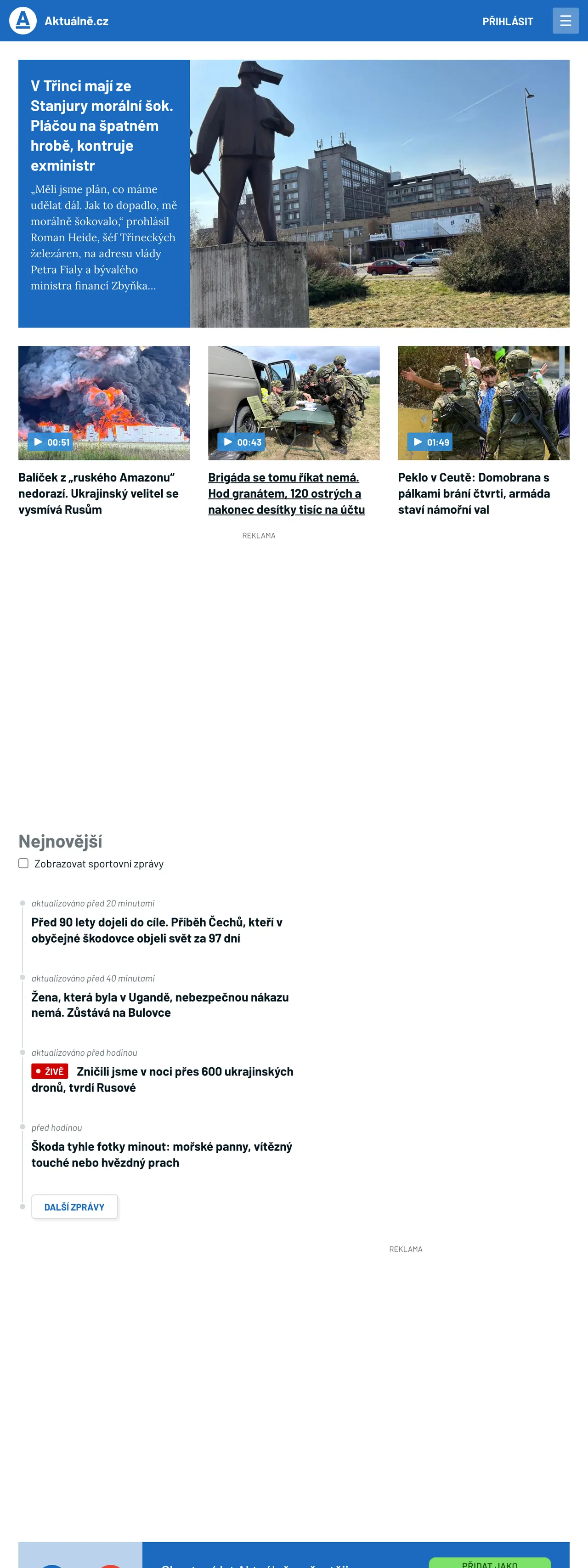 Screenshot of the Aktuálně.cz front page