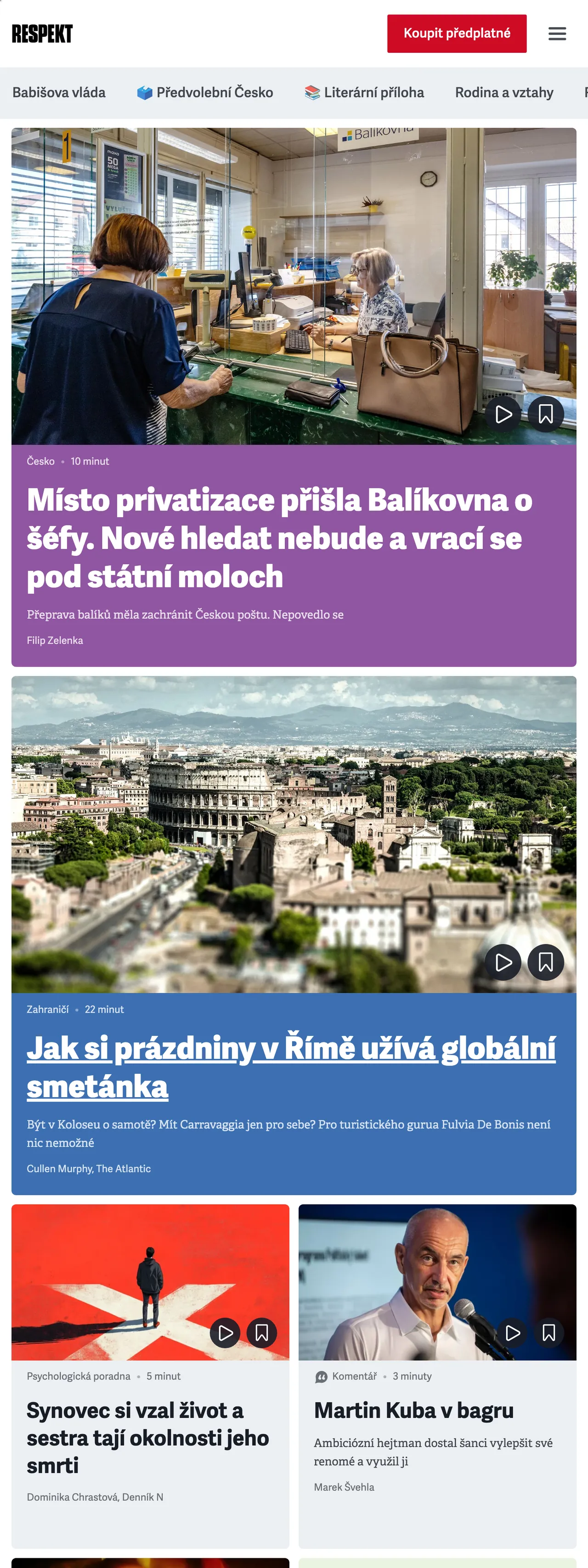 Screenshot of the Respekt front page