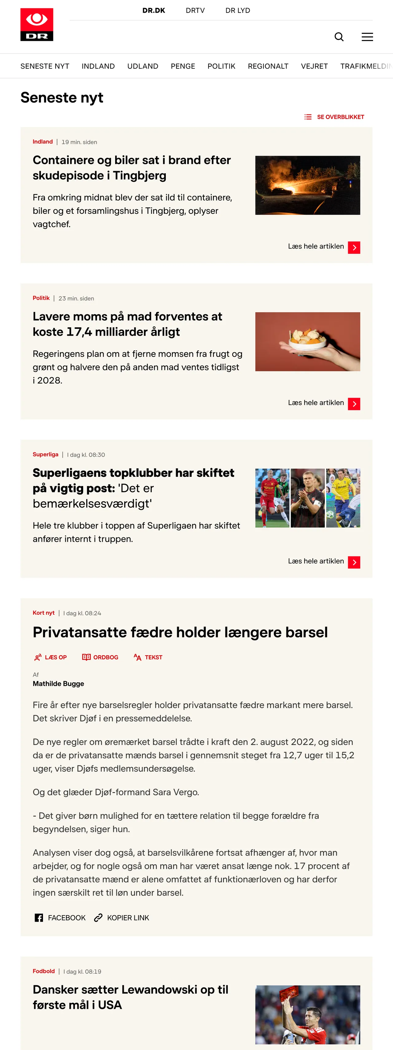 Screenshot of the DR front page