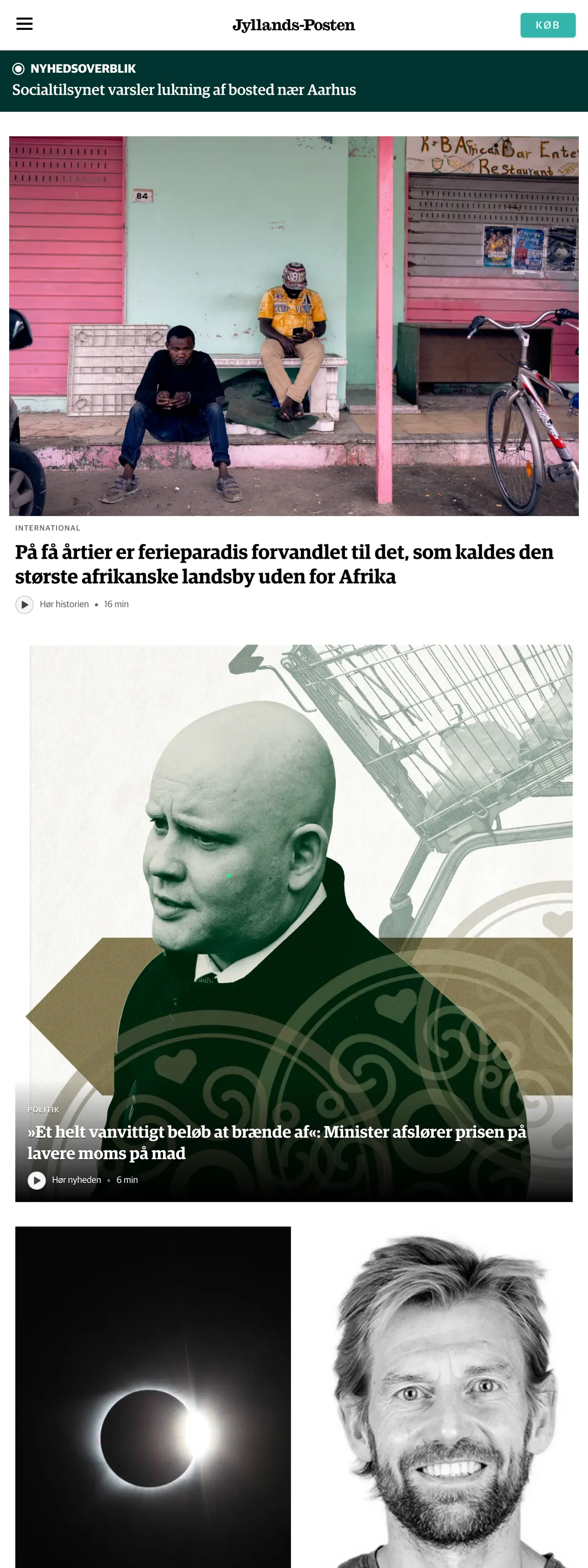 Screenshot of the Jyllands-Posten front page