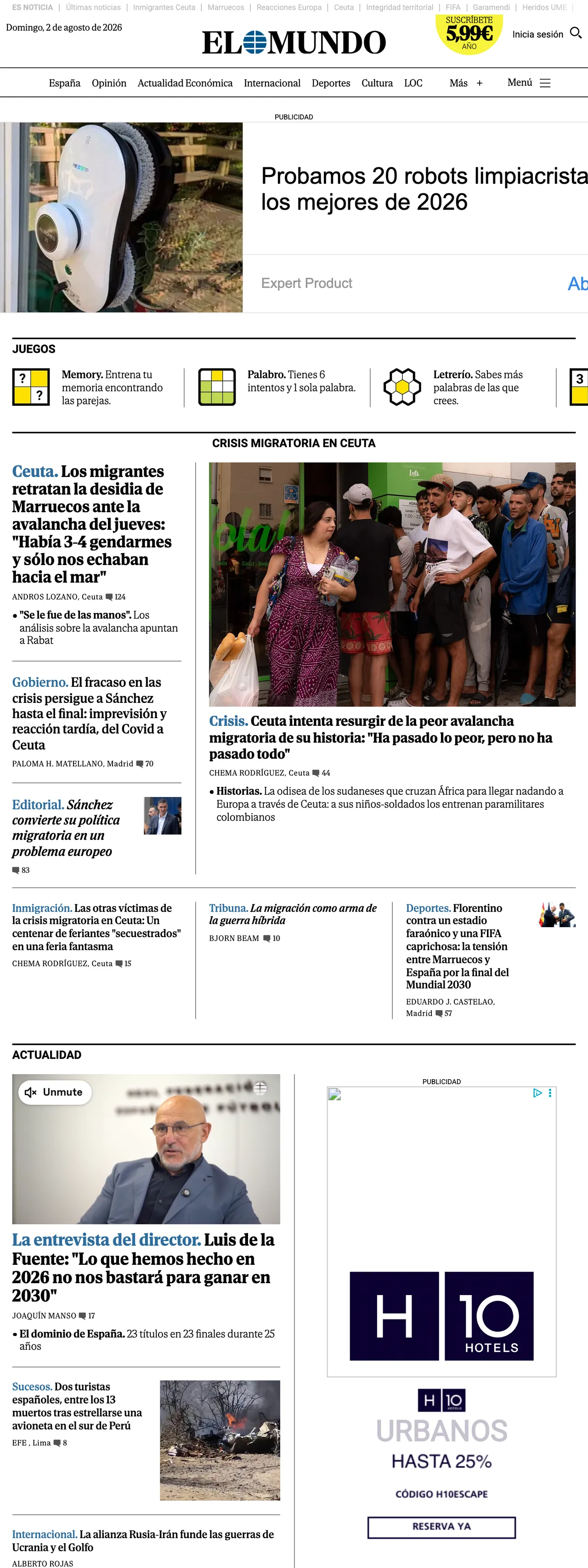 Screenshot of the El Mundo front page