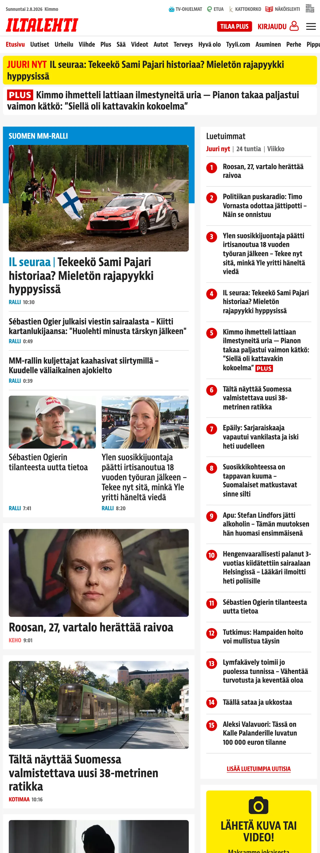 Screenshot of the Iltalehti front page
