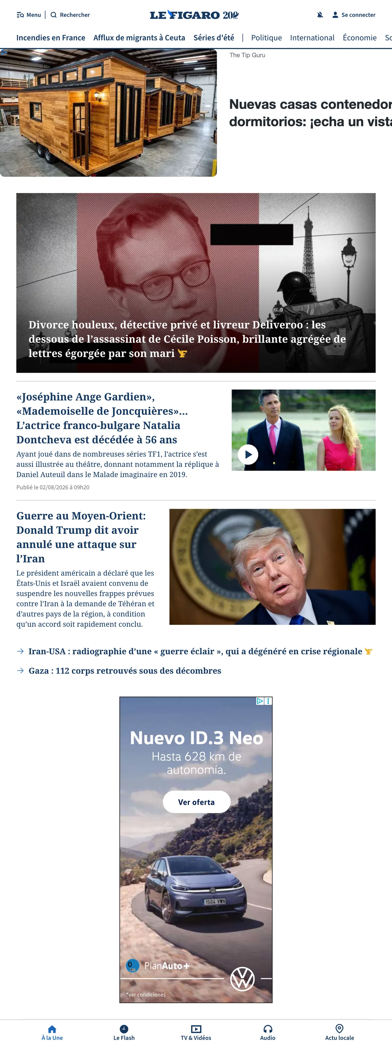 Screenshot of the Le Figaro front page