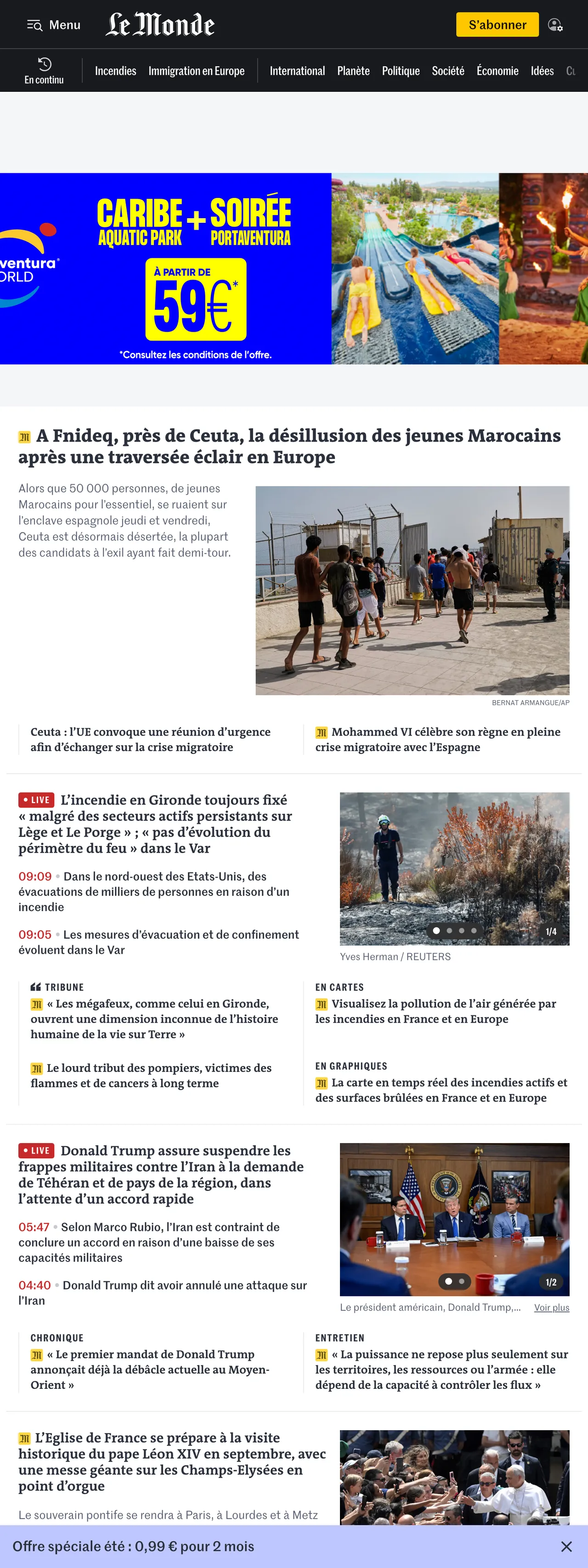 Screenshot of the Le Monde front page