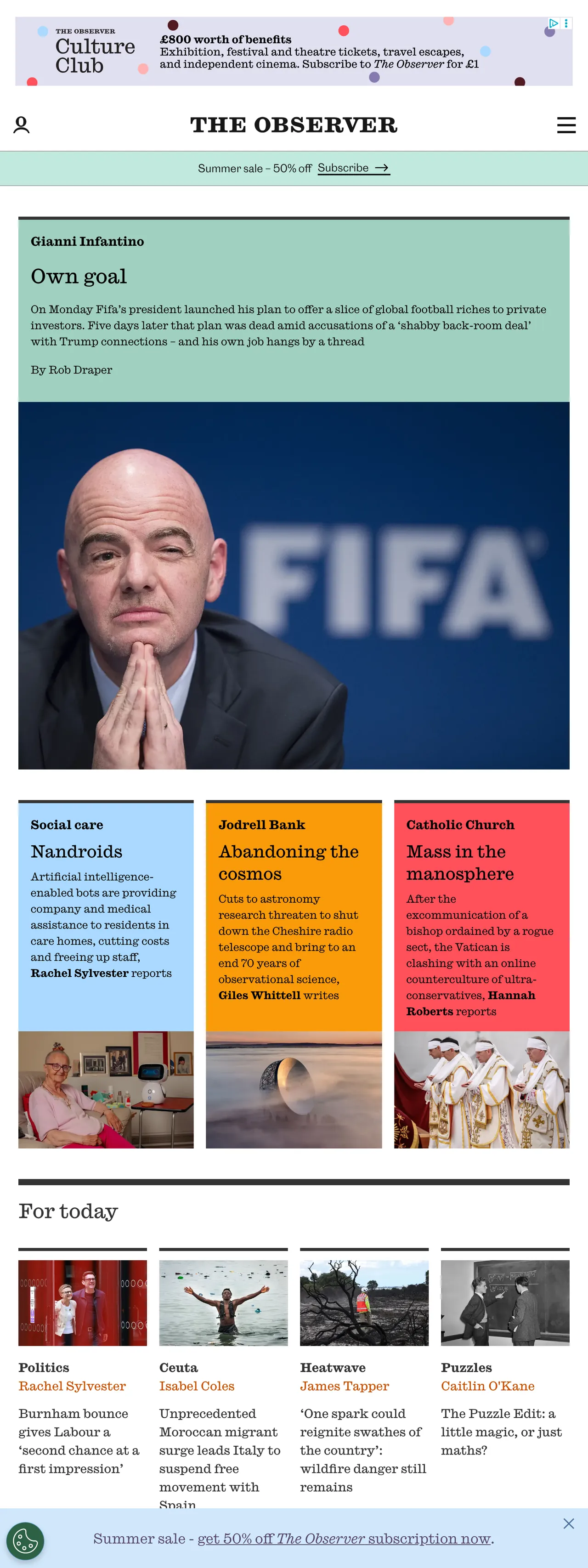 Screenshot of the The Observer front page
